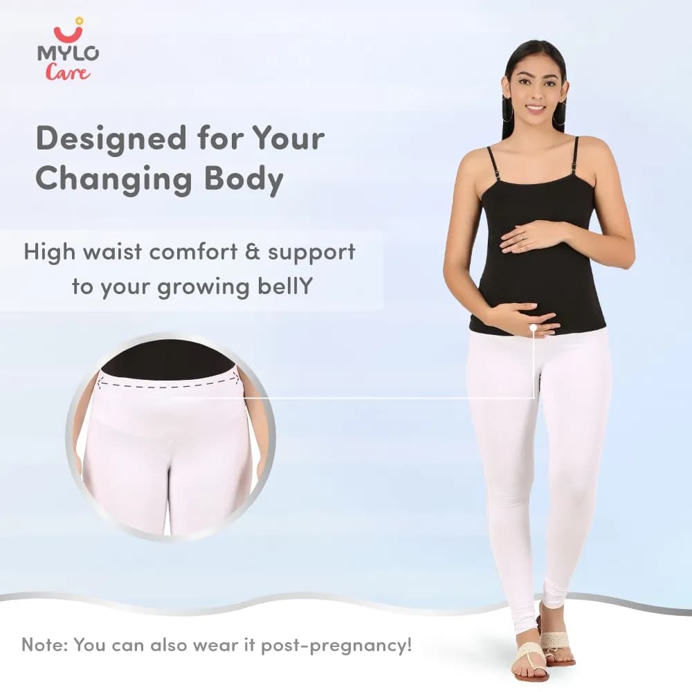 Stretchable Maternity Leggings for Women | Comfortable, Soft & Gentle on the Skin | Ideal for Pre & Post Delivery - White - M