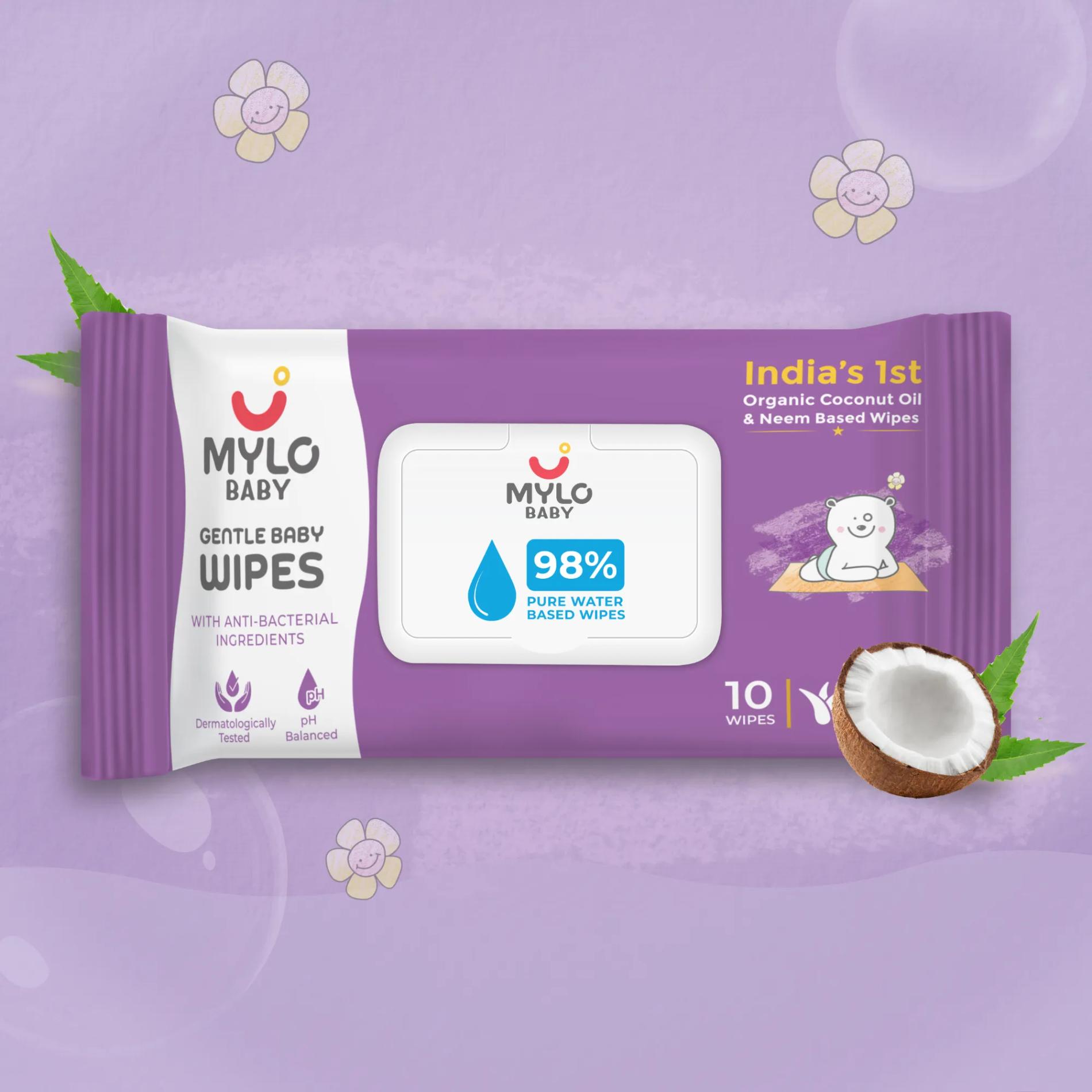 Gentle Baby Wipes with Organic Coconut Oil & Neem With Lid (single pack)