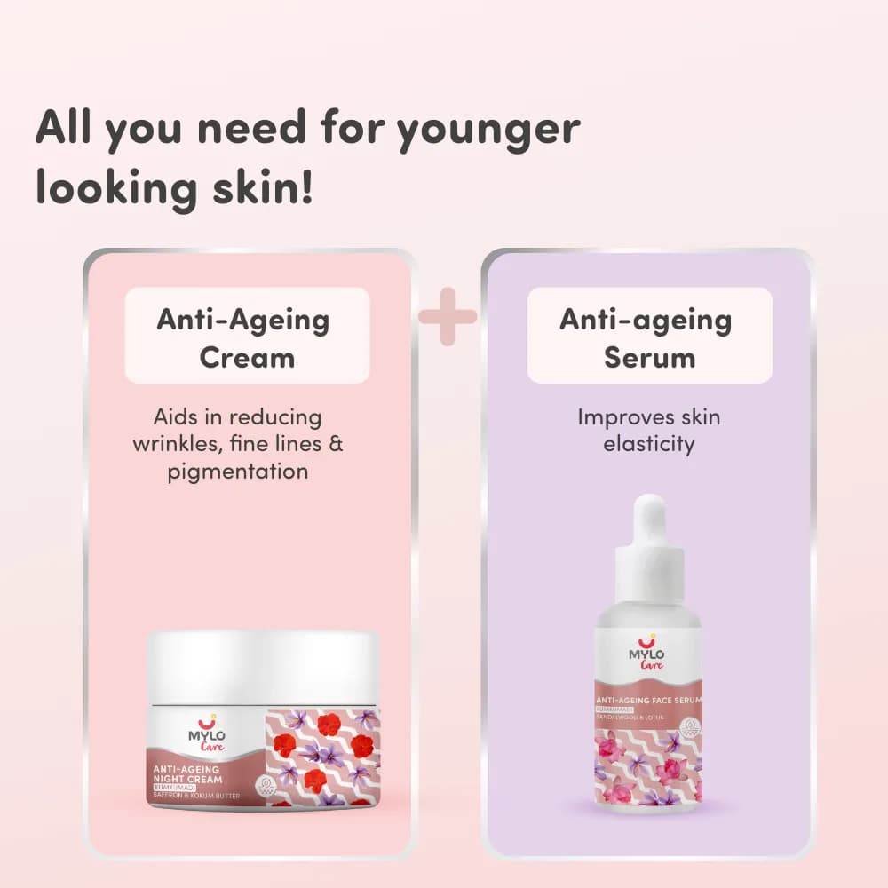 Anti-Ageing Ayurvedic Skin Repair Kit - Improves Skin Elasticity | Makes Skin Radiant | Non-greasy (Anti Ageing - Serum 10ml, Cream 50gm (Pack of 2)