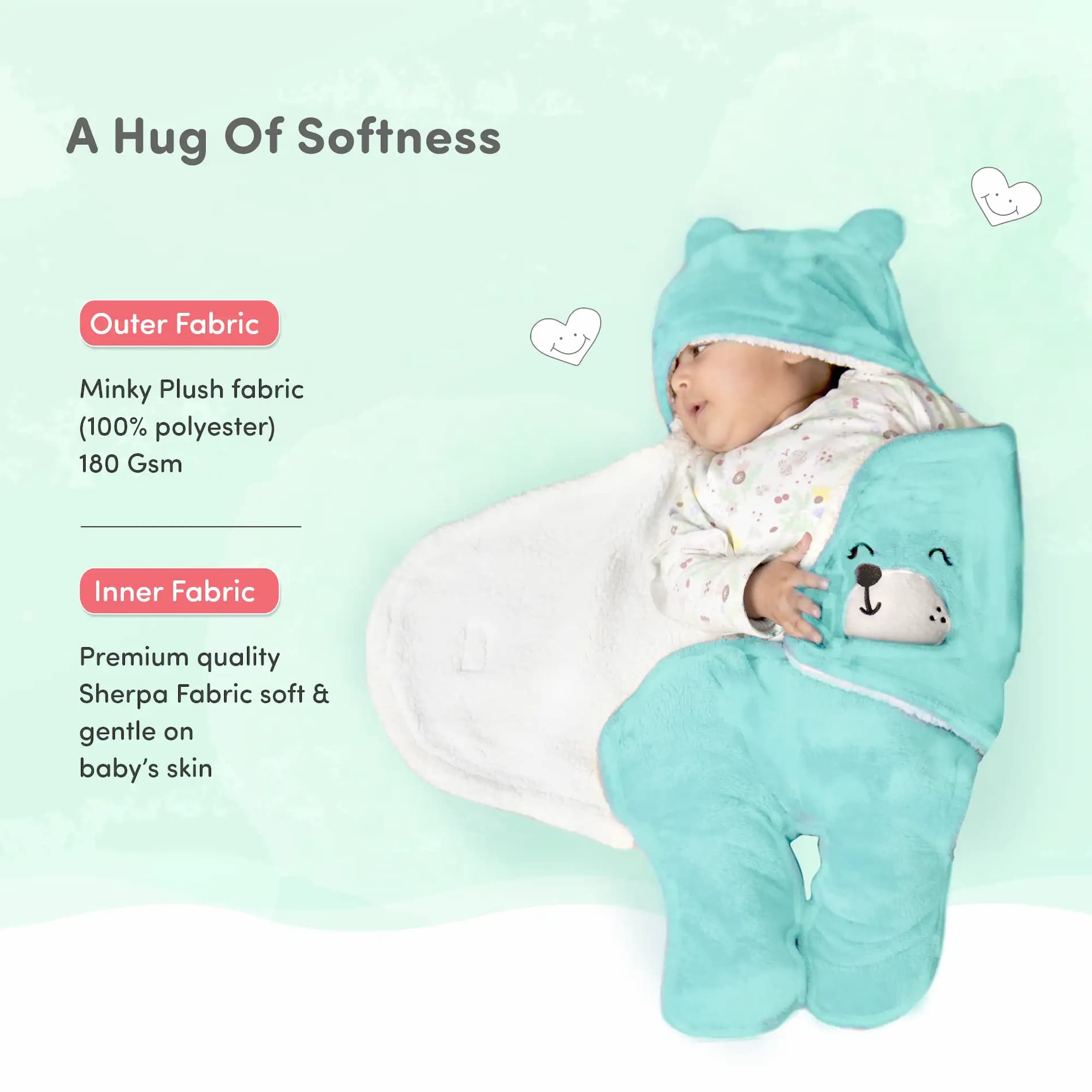Baby Wrapper for New Born | Baby Swaddling Wrapper | 4-in-1 All Season AC Blanket cum Sleeping Bag for Baby 0-6 Months - Light Pink, Light Brown & Mint Green