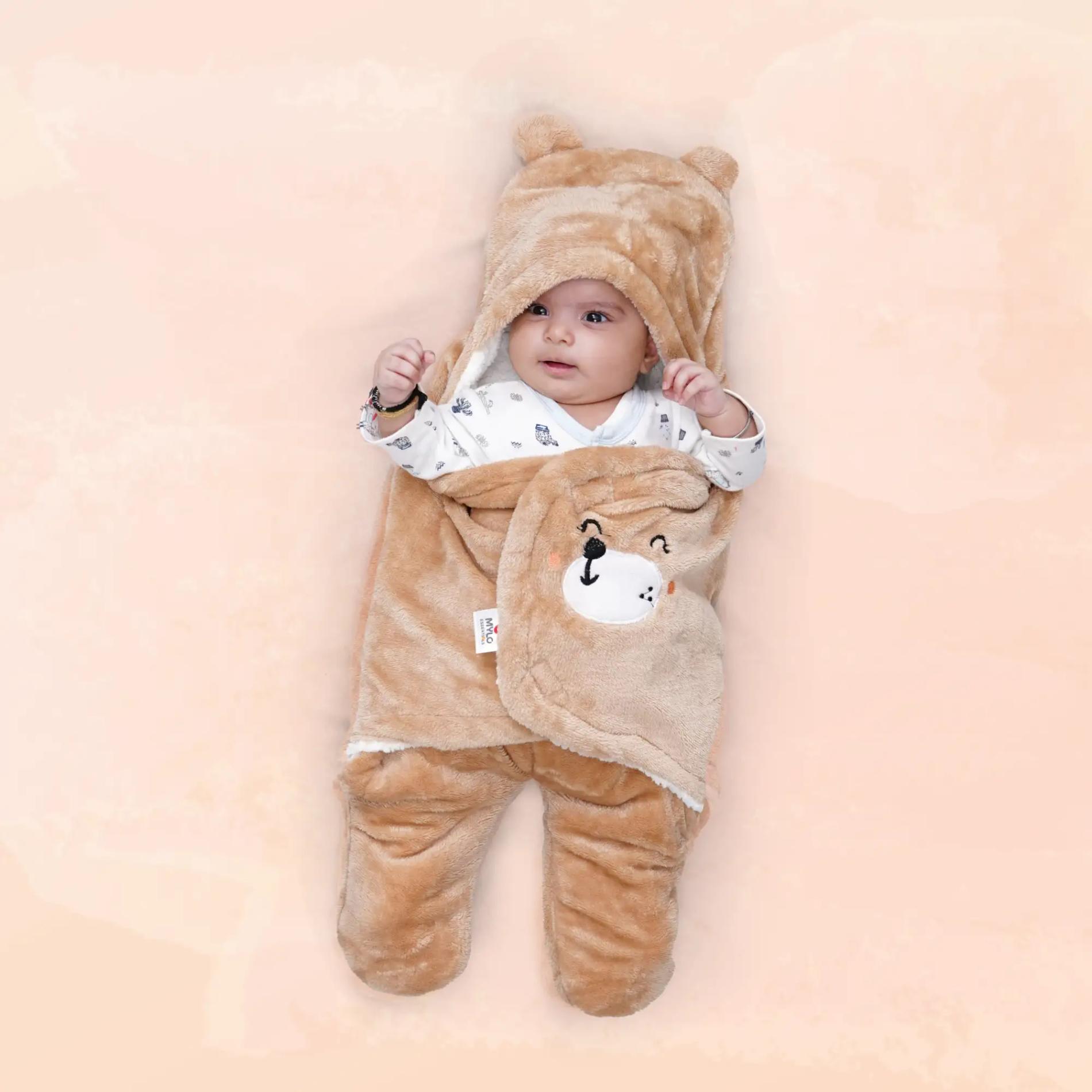 Baby Wrapper for New Born | Baby Swaddling Wrapper | 4-in-1 All Season AC Blanket cum Sleeping Bag for Baby 0-6 Months - Light Brown