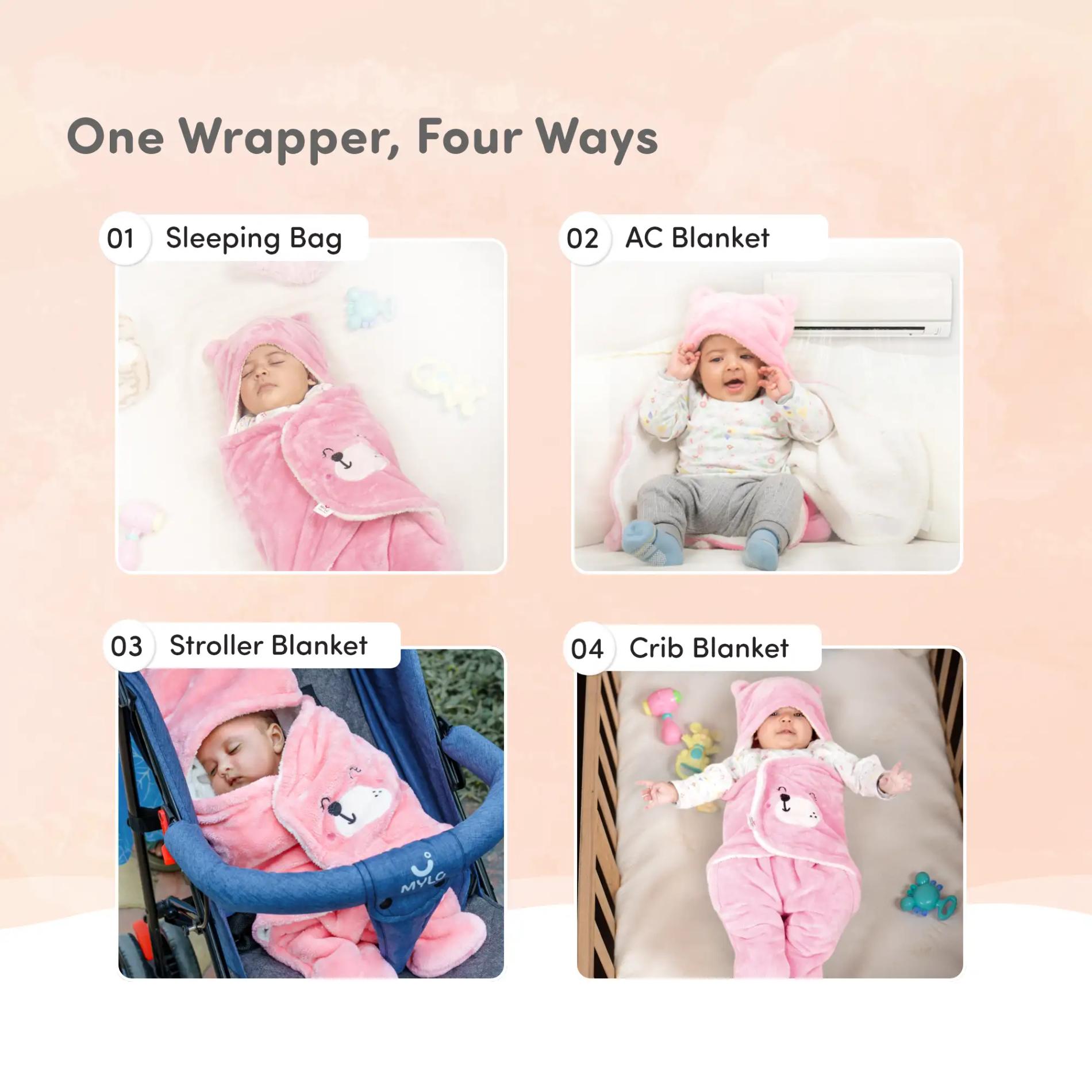 Baby Wrapper for New Born | Baby Swaddling Wrapper | 4-in-1 All Season AC Blanket cum Sleeping Bag for Baby 0-6 Months - Light Brown