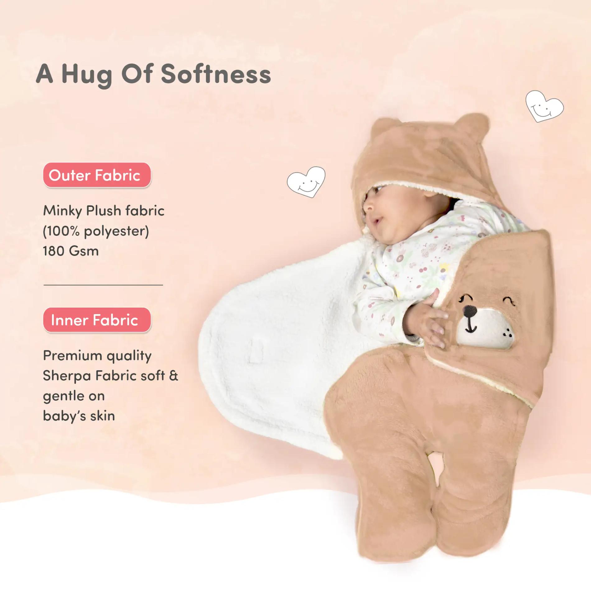 Baby Wrapper for New Born | Baby Swaddling Wrapper | 4-in-1 All Season AC Blanket cum Sleeping Bag for Baby 0-6 Months - Light Brown