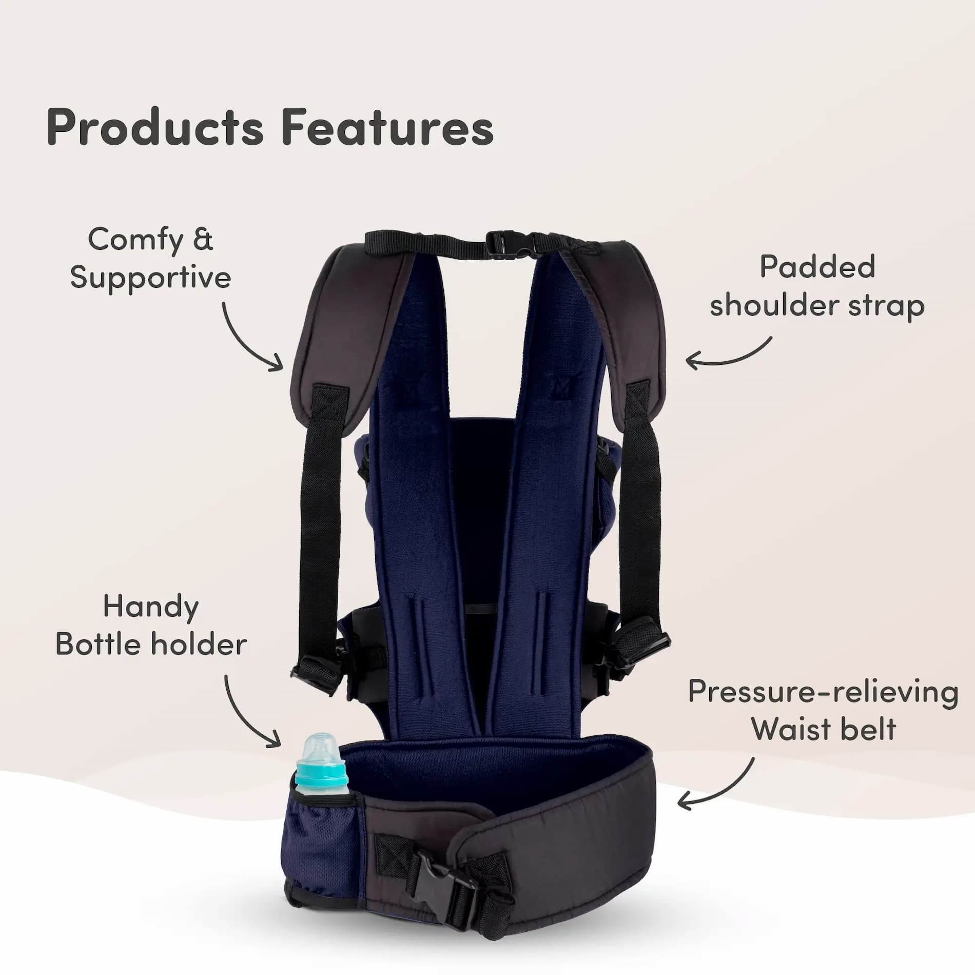 Baby Carrier Bag for 0 to 3 Years with 4 Comfortable Carrying Positions | Lightweight & Travel Friendly | Padded Neck & Shoulder Support - Blue & Black