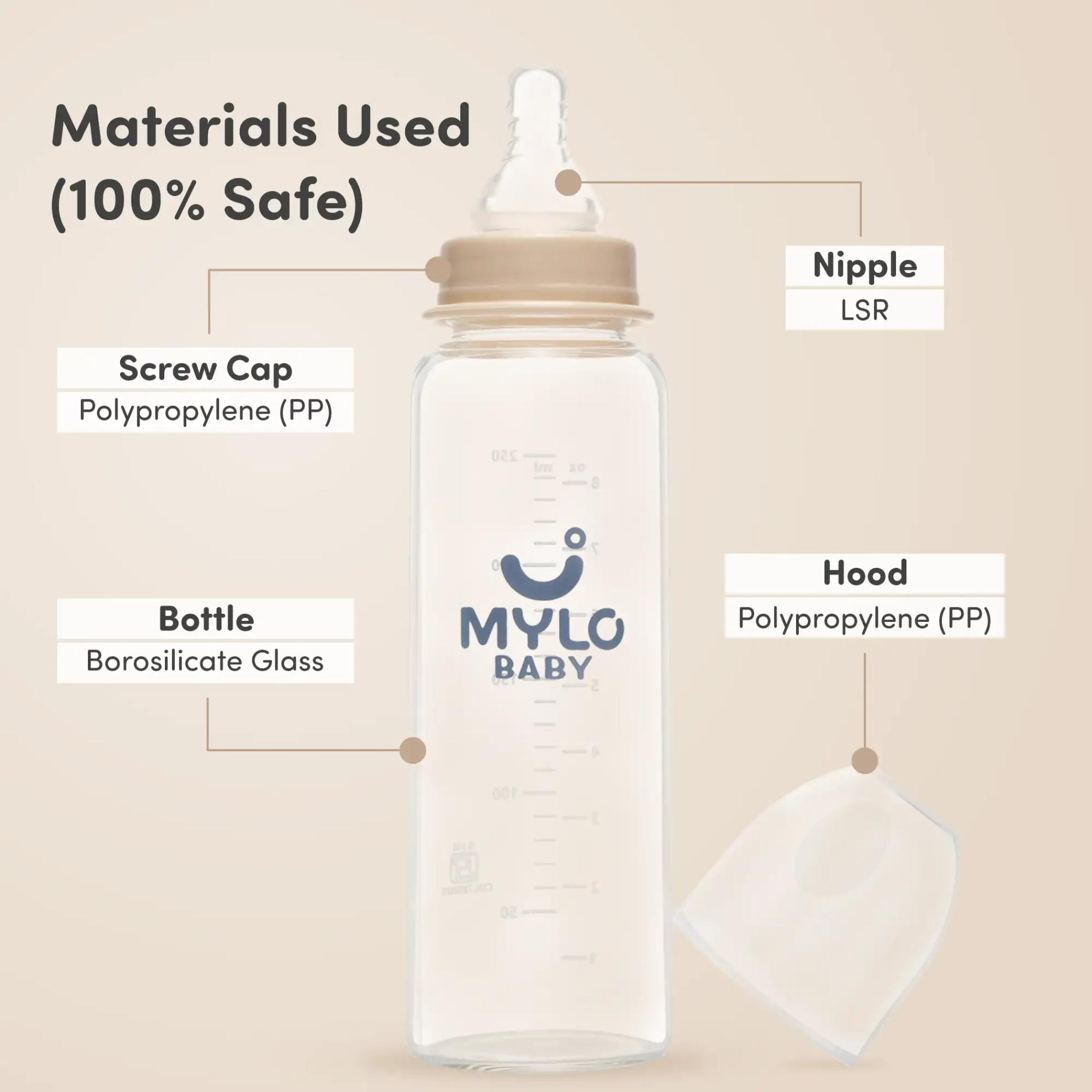 Glass Feeding Bottle | BPA Free | Anti-Colic | 100% Food Grade | Stain & Odor Free - 250 ml