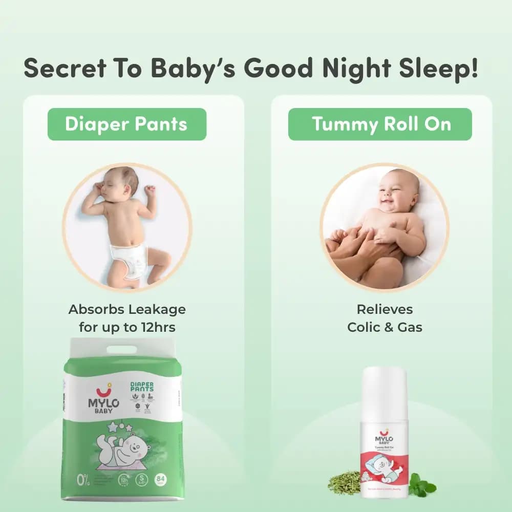 Super Saver Combo - Baby Diaper Pants Small (S) Size 4-8 kgs (84 count) Leak Proof + Tummy Roll On For Baby For Gas & Colic - 40 ml