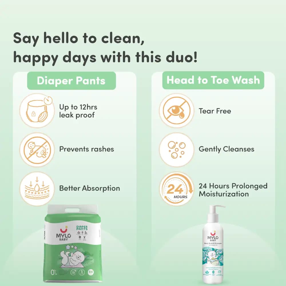 Baby Diaper Pants Small (S) Size 4-8 kgs (Jumbo Pack) + Baby Head to Toe Wash