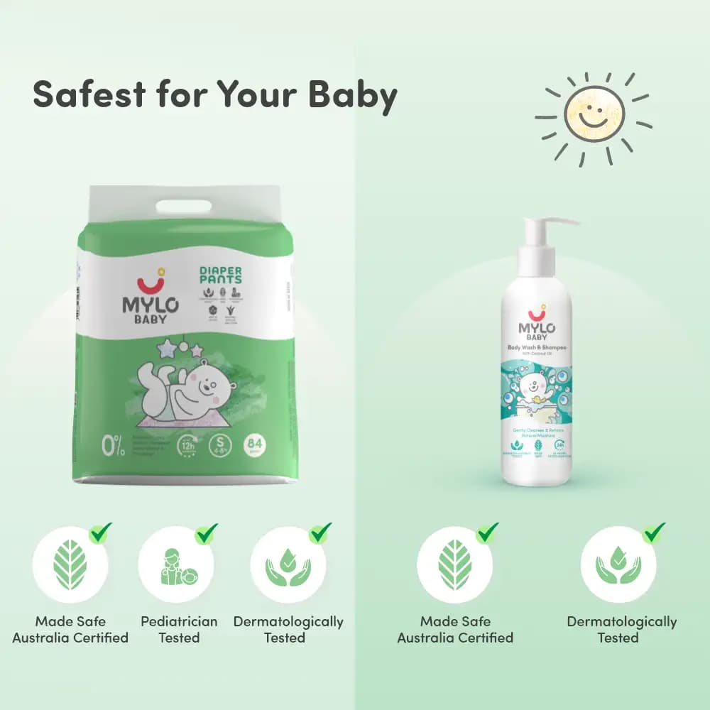 Baby Diaper Pants Small (S) Size 4-8 kgs (Jumbo Pack) + Baby Head to Toe Wash