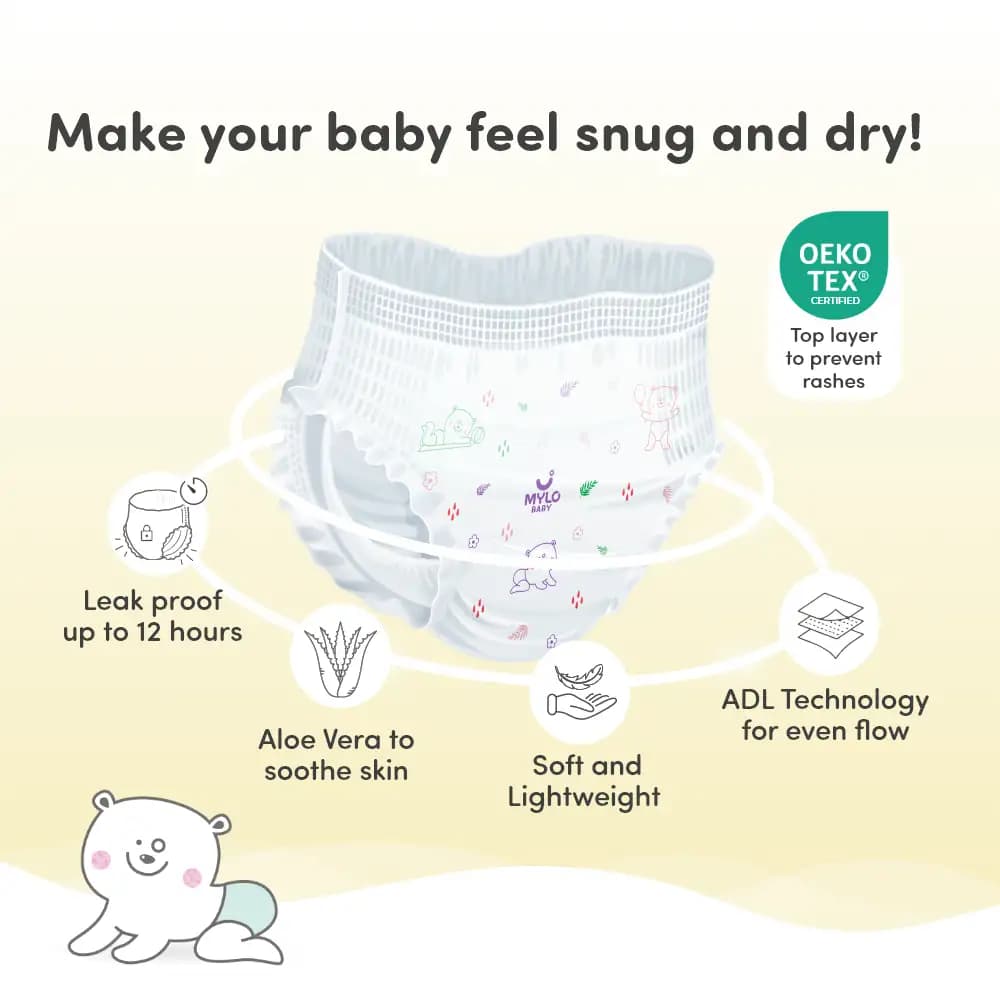 Baby Diaper Pants Medium (M) Size 7-12 kgs (Jumbo Pack) + Baby Head to Toe Wash