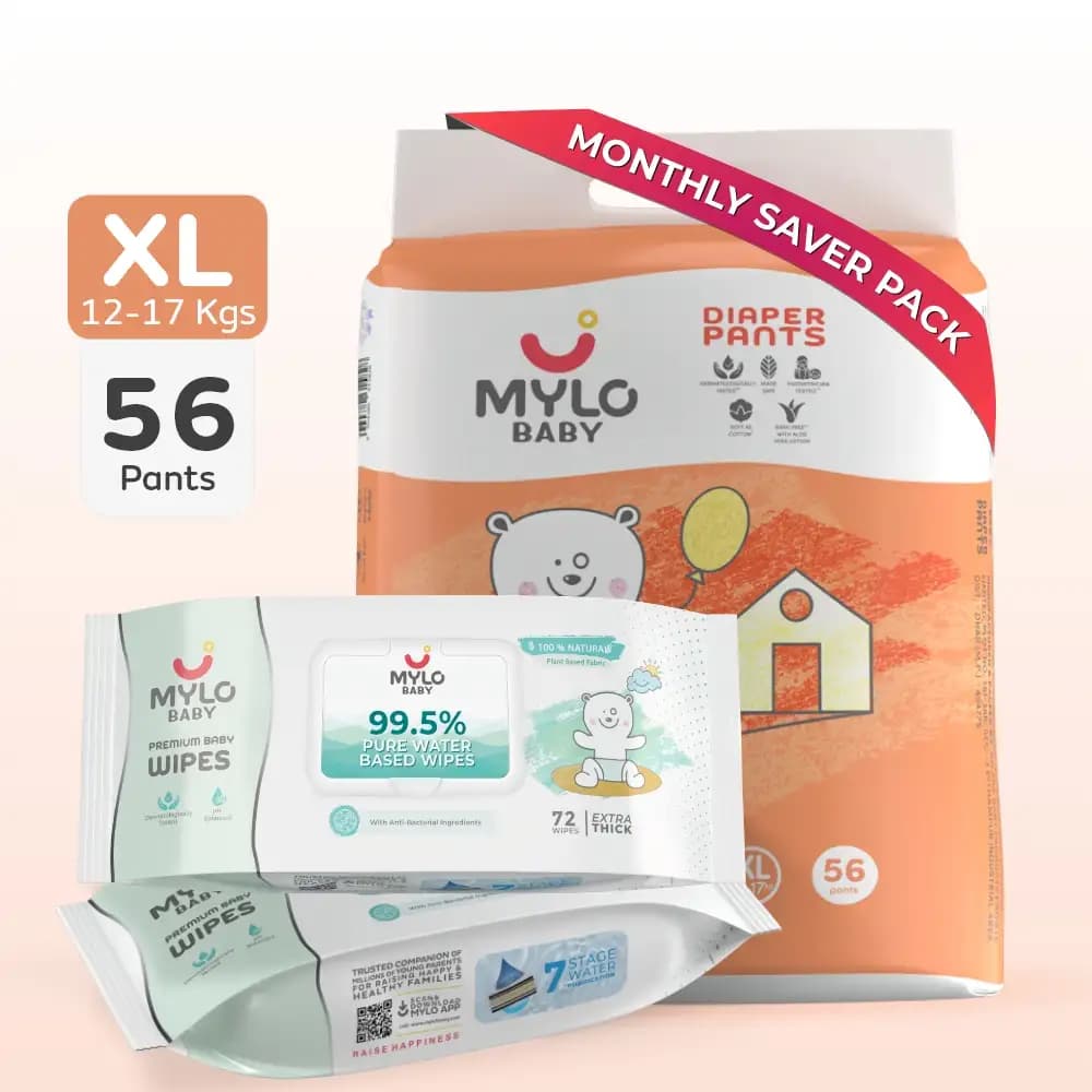 Baby Diaper Pants Extra Large (XL) Size 12-17 kgs (Jumbo Pack) + 99.5% Ultra Pure Water- Based Premium Wipes (Pack of 2)