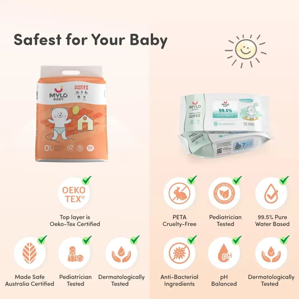 Baby Diaper Pants Extra Large (XL) Size 12-17 kgs (Jumbo Pack) + 99.5% Ultra Pure Water- Based Premium Wipes (Pack of 2)