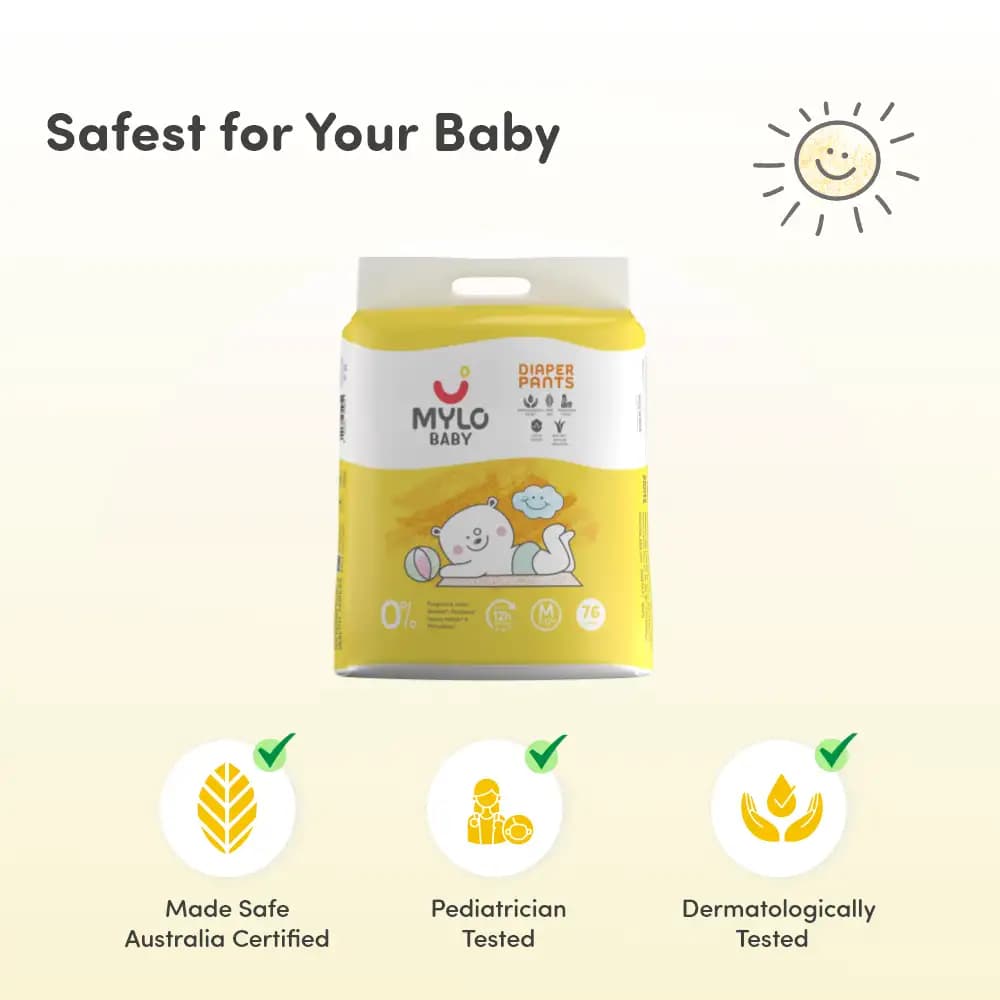 Baby Diaper Pants Medium (M) Size 7-12 kgs (Jumbo Pack) + Baby Soap (Pack of 3)
