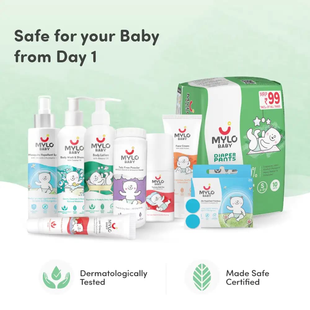 Baby Skin Basics Travel Kit - Diaper Pants(S), Baby Cream, Baby Lotion, Baby Powder, Baby Head to Toe Wash, Diaper Rash Cream, Tummy Roll on, Mosquito Spray, Mosquito Patch