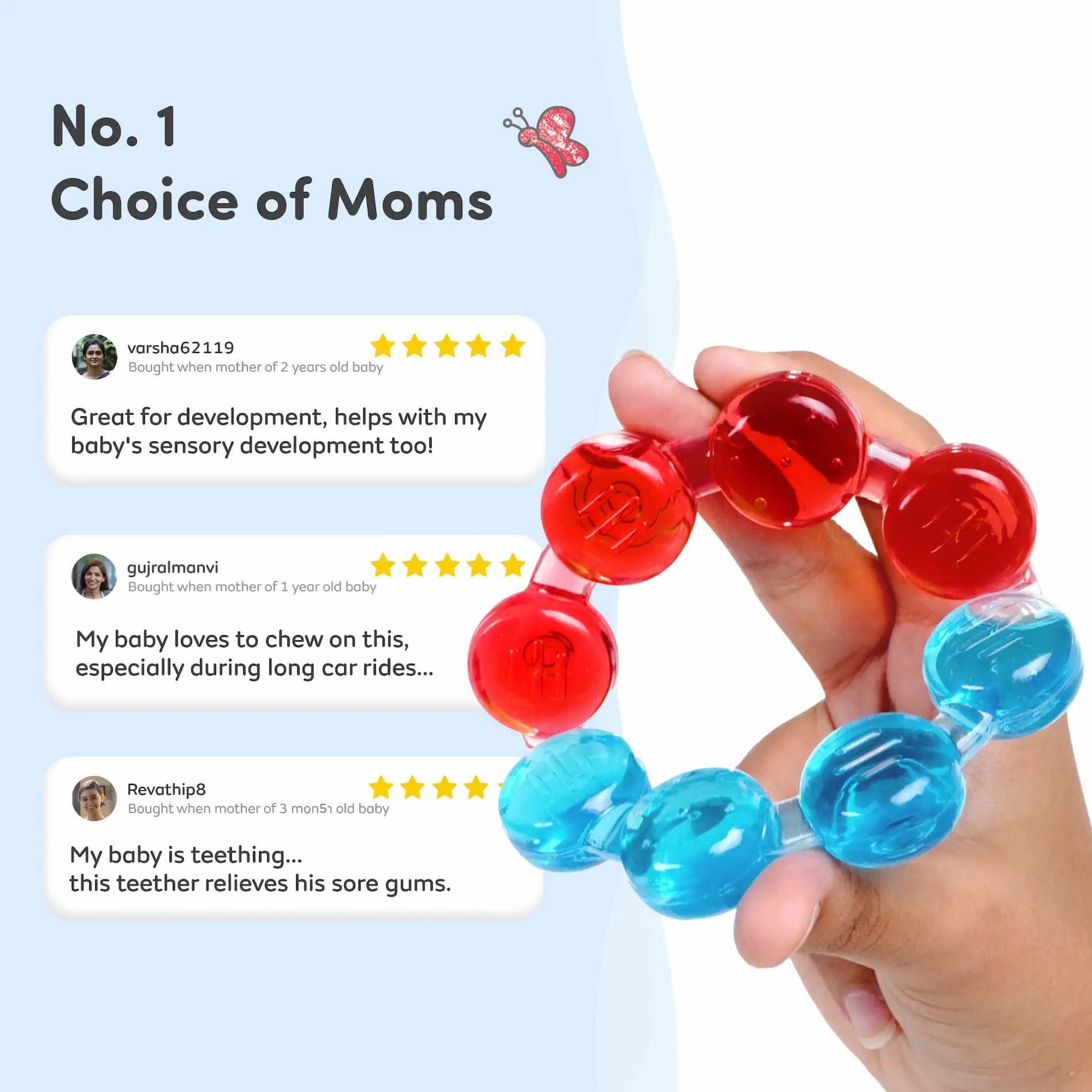 Teether for Kids | Relieves Sore Teething Gums | BPA Free, Food Grade & Non Toxic | ISI Marked | Easy to Hold | Pack of 3 - 1 Ring + 2 Hot Air Balloon