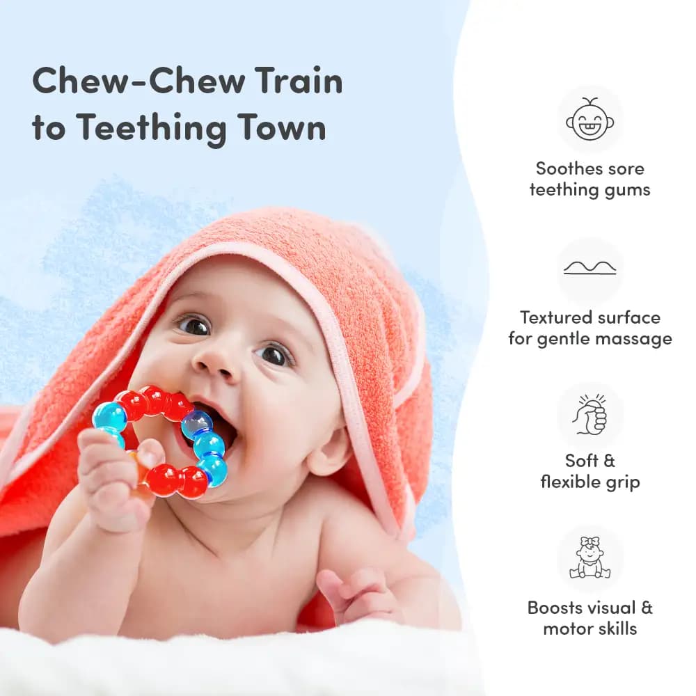 Teether for Kids | Relieves Sore Teething Gums | BPA Free, Food Grade & Non Toxic | ISI Marked | Easy to Hold | Pack of 4 - 2 Ring + 2 Hot Air Balloon