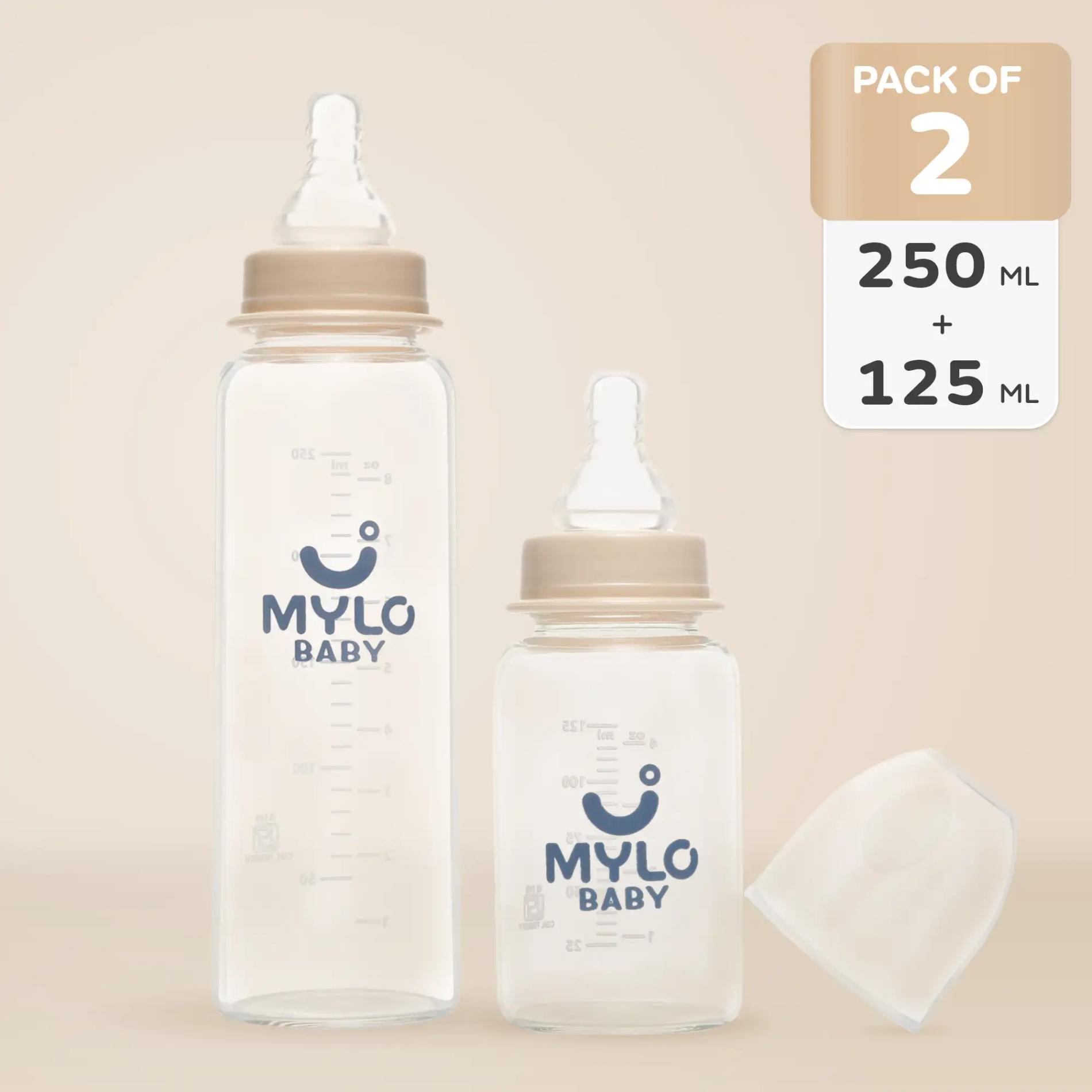 Glass Feeding Bottle | BPA Free | Anti-Colic | 100% Food Grade | Stain & Odor Free - 125 ml + 250 ml