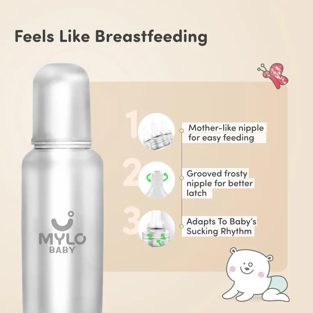 Stainless Steel Feeding Sipper Bottle | BPA Free | Anti-Colic | 100% Food Grade | Feels Natural Baby Bottle | Non-toxic Rust Free - 150 ml + 250 ml