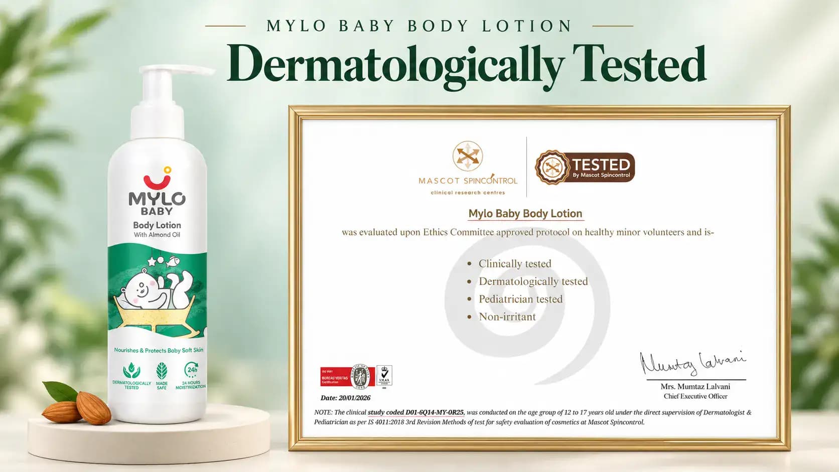 Mylo Baby Body Lotion: Patch Test Certificate