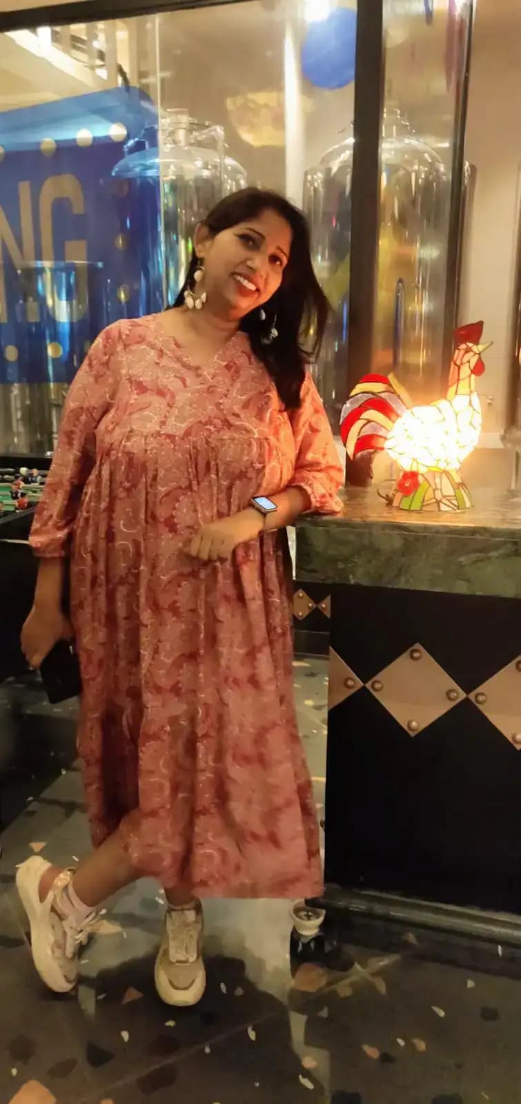 Maternity Dresses For Women with Both Side Zipper For Easy Feeding | Adjustable Belt for Growing Belly | Maxi Nighty Dress | Liberty Red | M