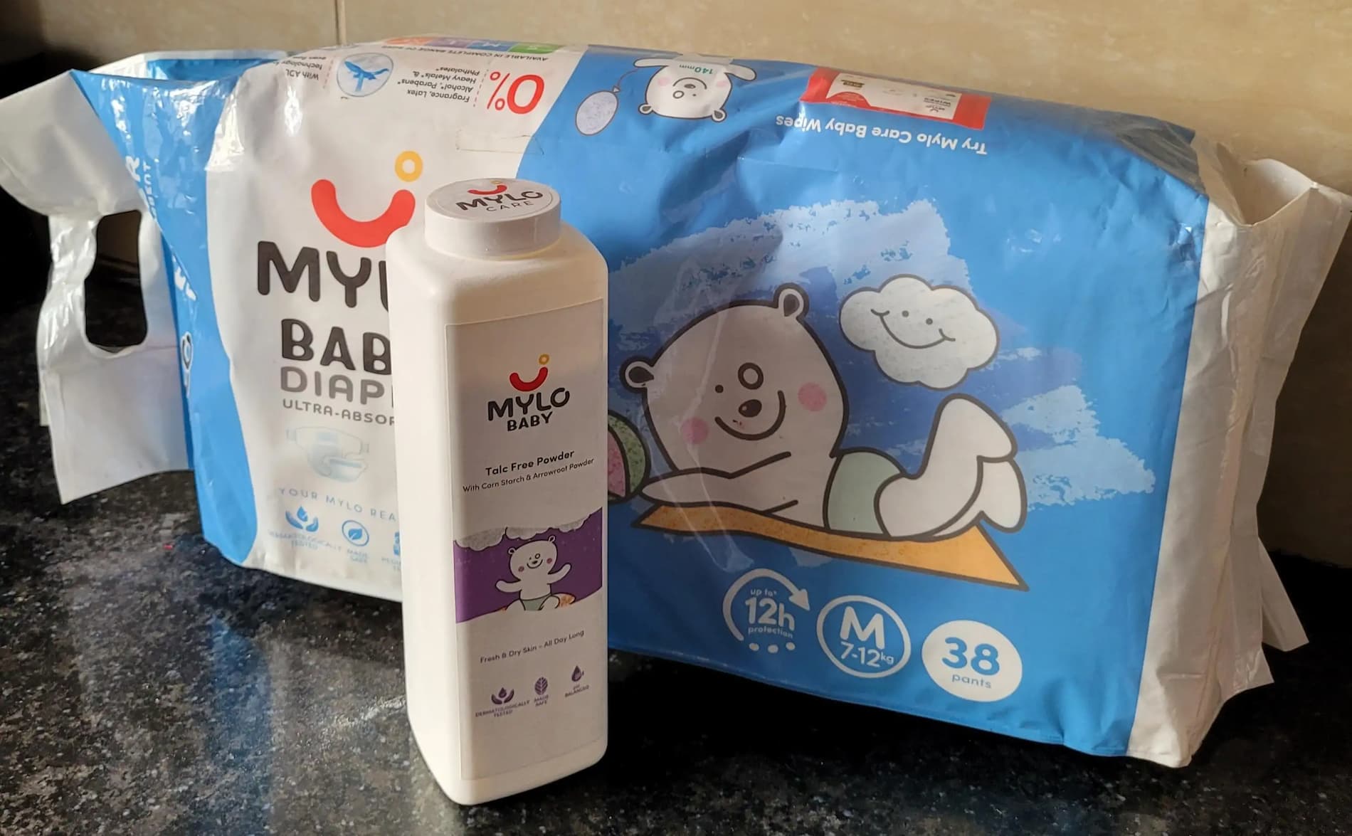 Super Saver Combo - Baby Diaper Pants Medium (M) Size 7-12 kgs (76 count) Leak Proof + Baby Powder for Kids - 300 gm