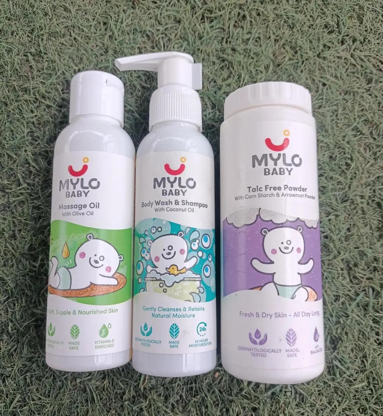 Mylo Baby Bath Regime Kit - Baby Massage Oil, Baby Head to Toe Wash & Baby Talc-Free Powder