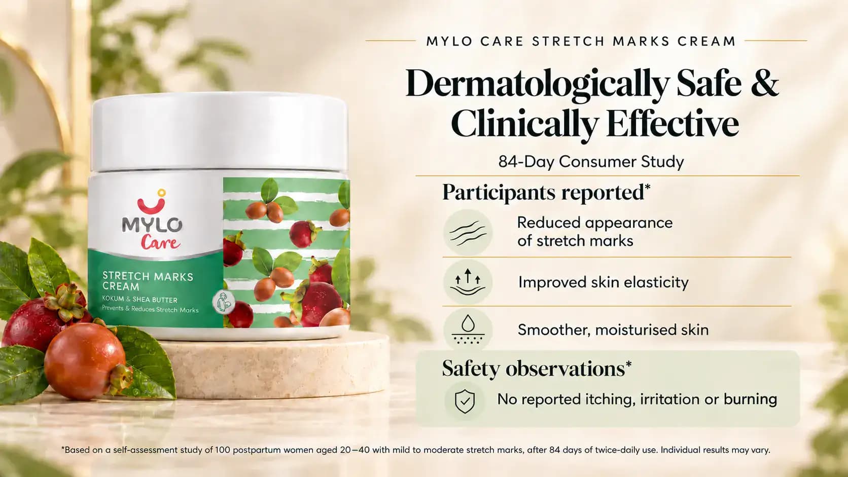 Mylo Care-Stretch Marks Cream Clinical Study Certificate - Dermatologically Safe & Clinically Effective 