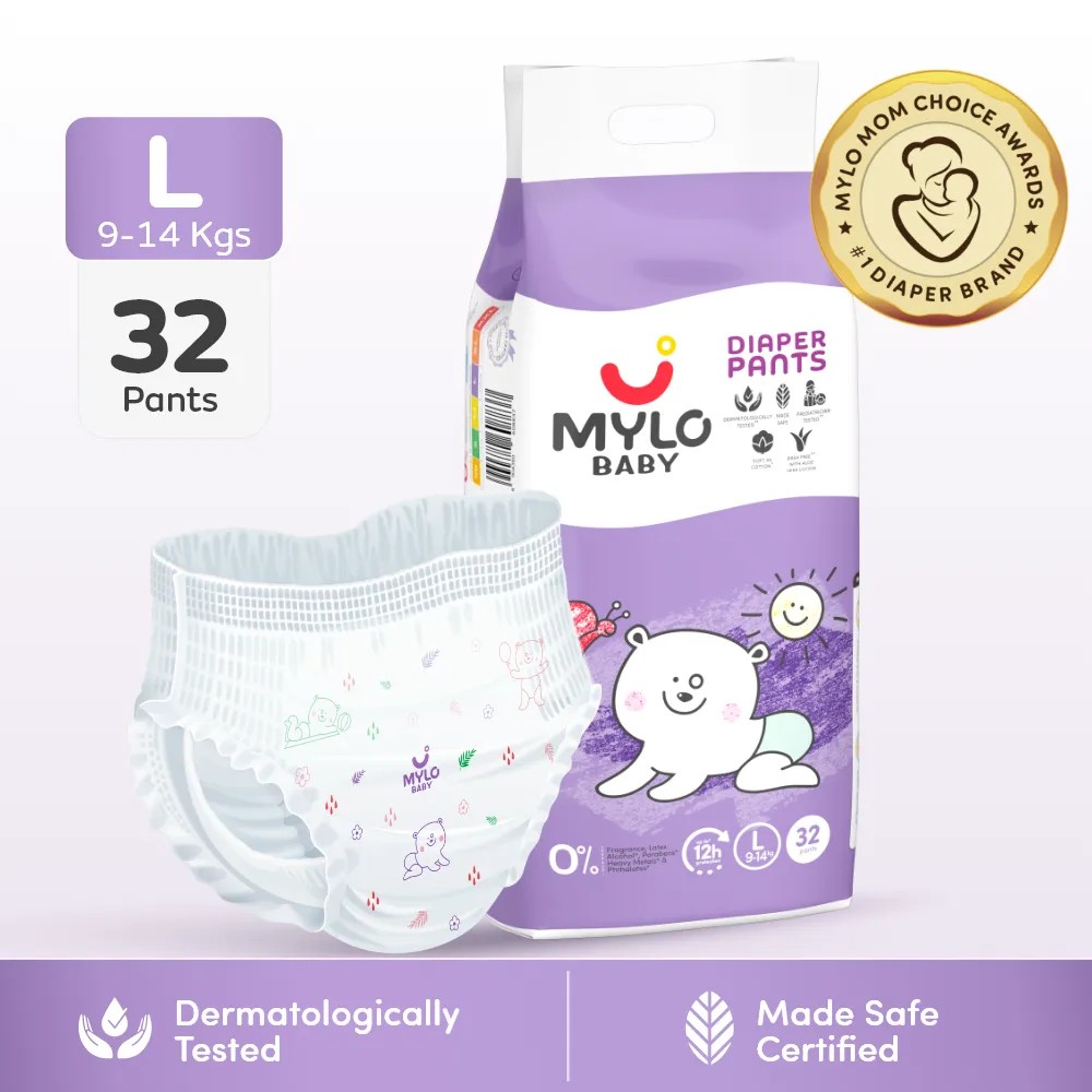 Baby Diaper Pants Large (L) Size 9-14 kgs (32 count) Leak Proof | Lightweight | Rash Free | 12 Hours Protection | ADL Technology (Pack of 1)