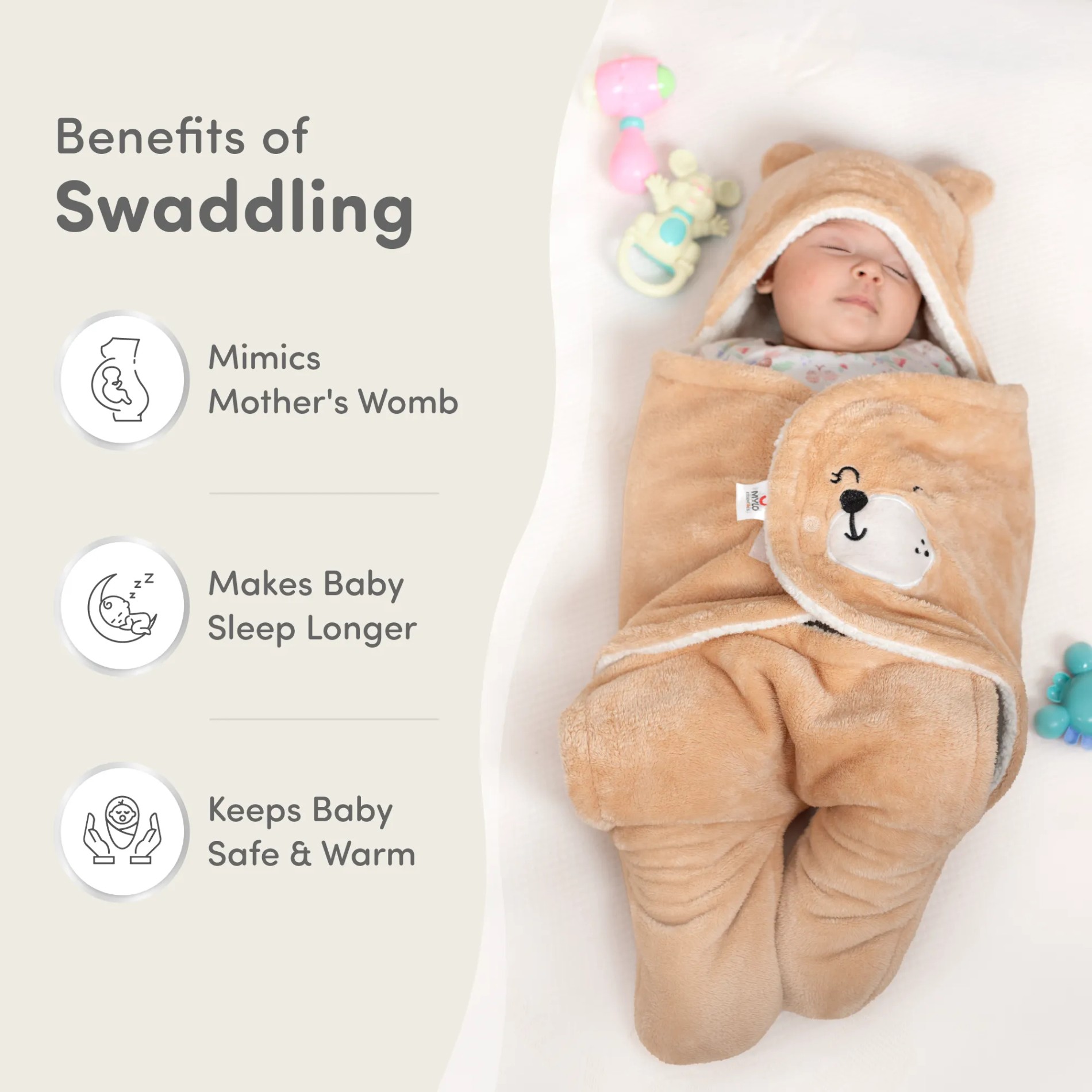 Baby Wrapper for New Born | Baby Swaddling Wrapper | 4-in-1 All Season AC Blanket cum Sleeping Bag for Baby 0-6 Months - Light Brown