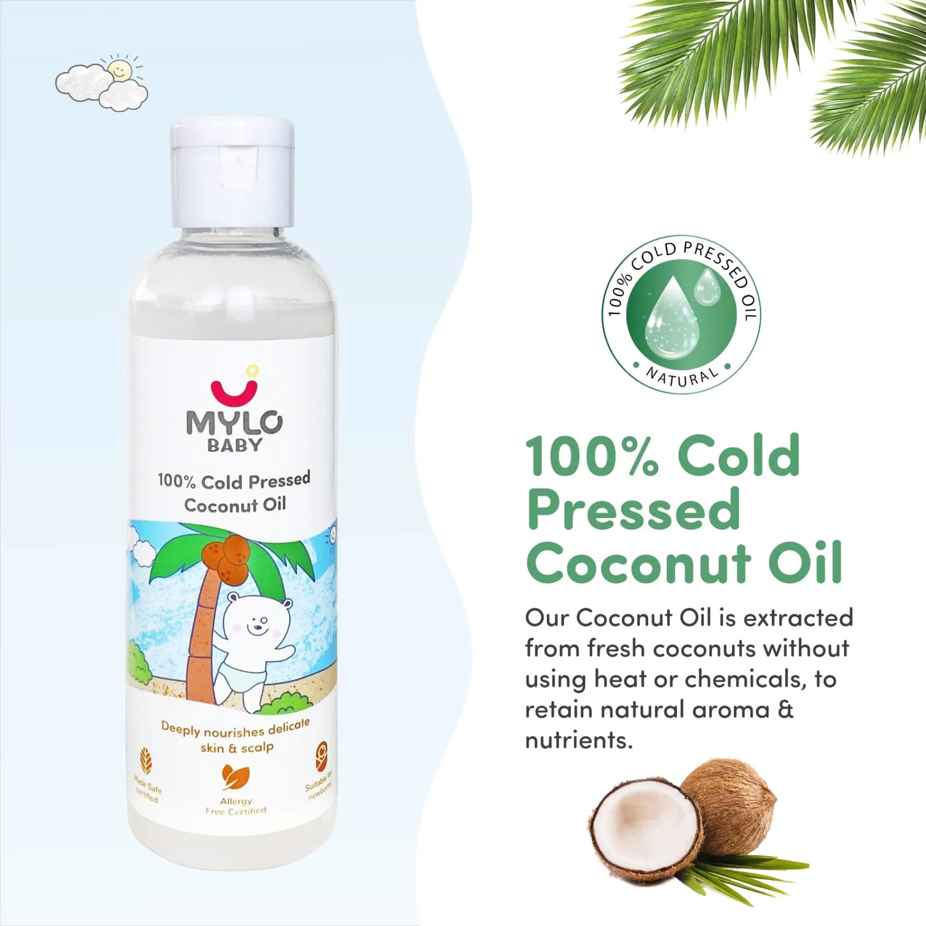 Mylo Baby 100% Cold Pressed Coconut Oil | 200 ml