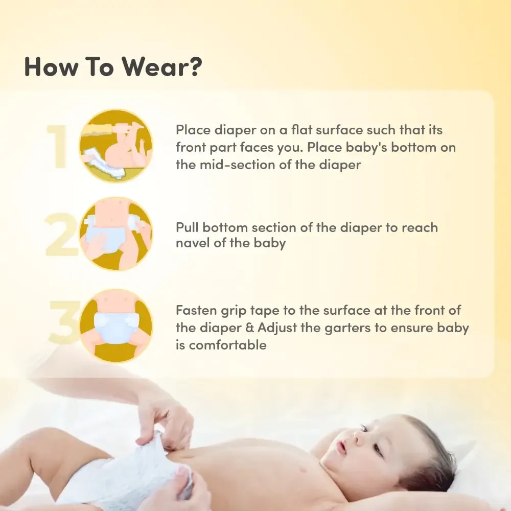 Mylo Baby New Born Tape Diapers | Size upto 5 kgs | 52 count | Naval Protection | Wetness Indicator | Rash Free | 12 Hours Protection