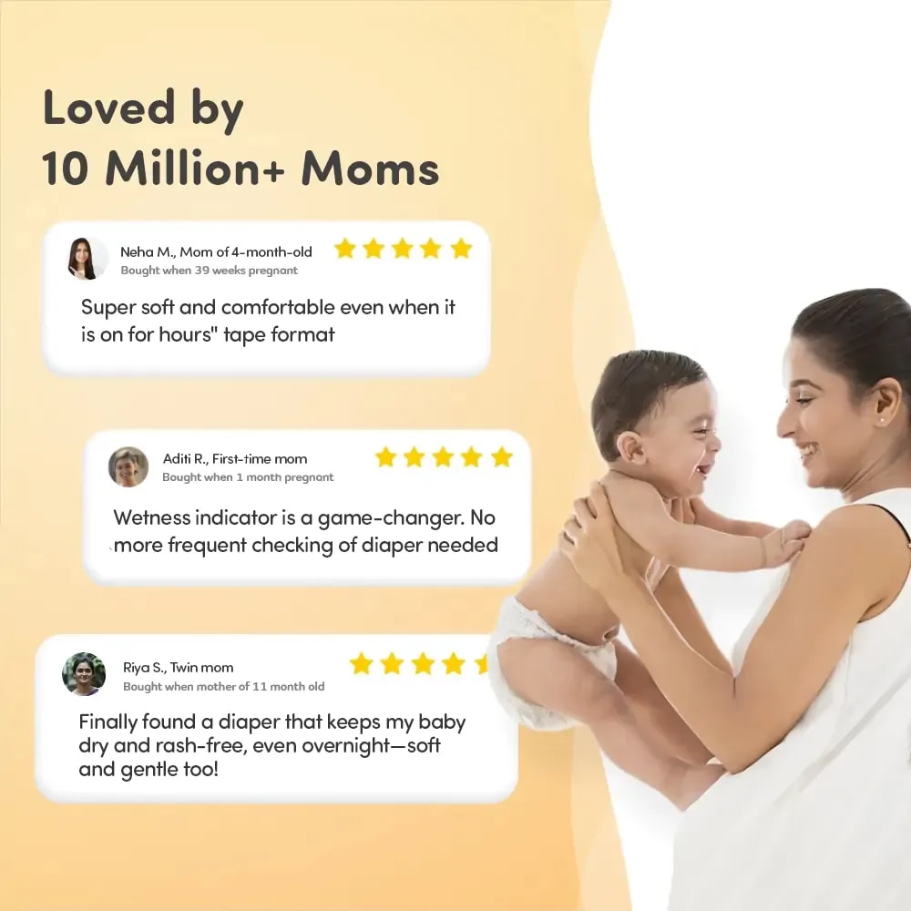 Mylo Baby New Born Tape Diapers | Size upto 5 kgs | 52 count | Naval Protection | Wetness Indicator | Rash Free | 12 Hours Protection