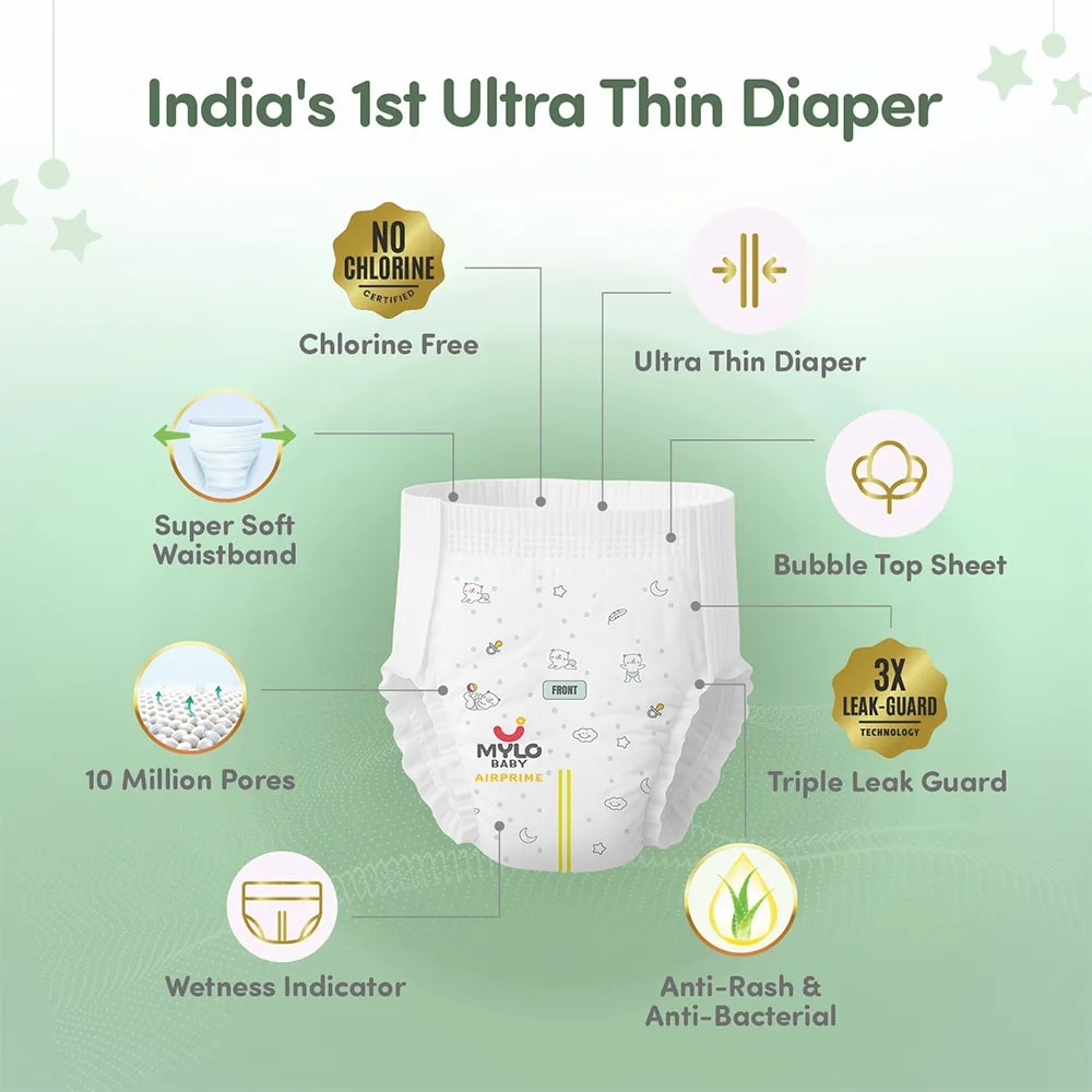 Mylo Airprime™ Premium Diaper Pants with Wetness Indicator - S(4-8 Kgs) - 26 Count