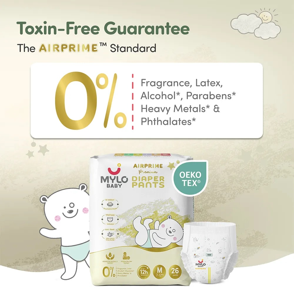 Mylo Airprime™ Premium Diaper Pants with Wetness Indicator - M(7-12 Kgs) - 104 Count