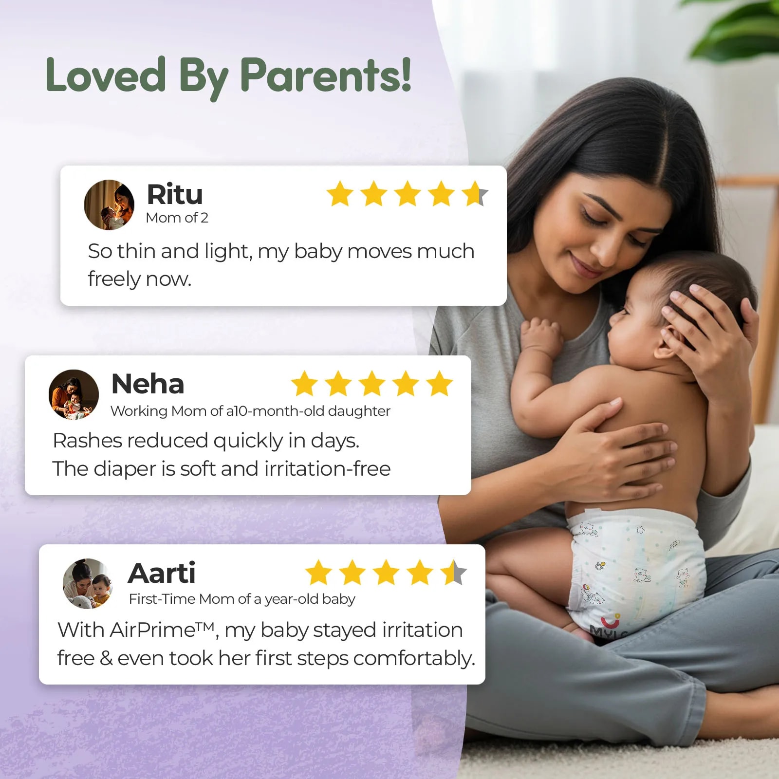 Mylo Airprime™ Premium Diaper Pants with Wetness Indicator - L(9-14 Kgs) - 24 Count