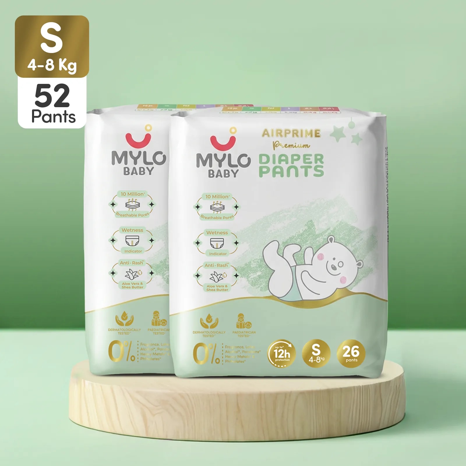 Mylo Airprime™ Premium Diaper Pants with Wetness Indicator - S(4-8 Kgs) - 52 Count