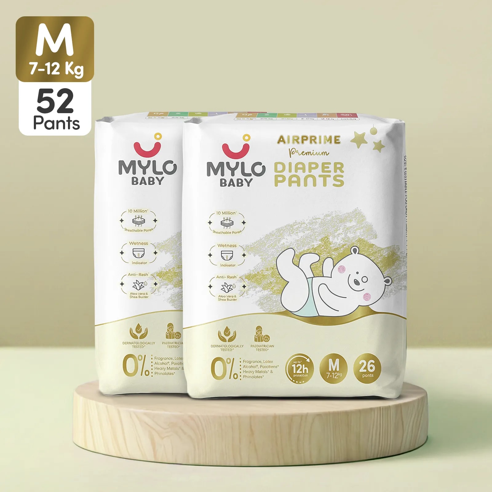 Mylo Airprime™ Premium Diaper Pants with Wetness Indicator - M(7-12 Kgs) - 52 Count