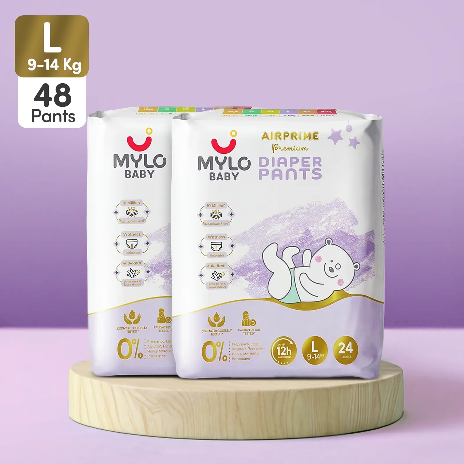 Mylo Airprime™ Premium Diaper Pants with Wetness Indicator - L(9-14 Kgs) - 48 Count