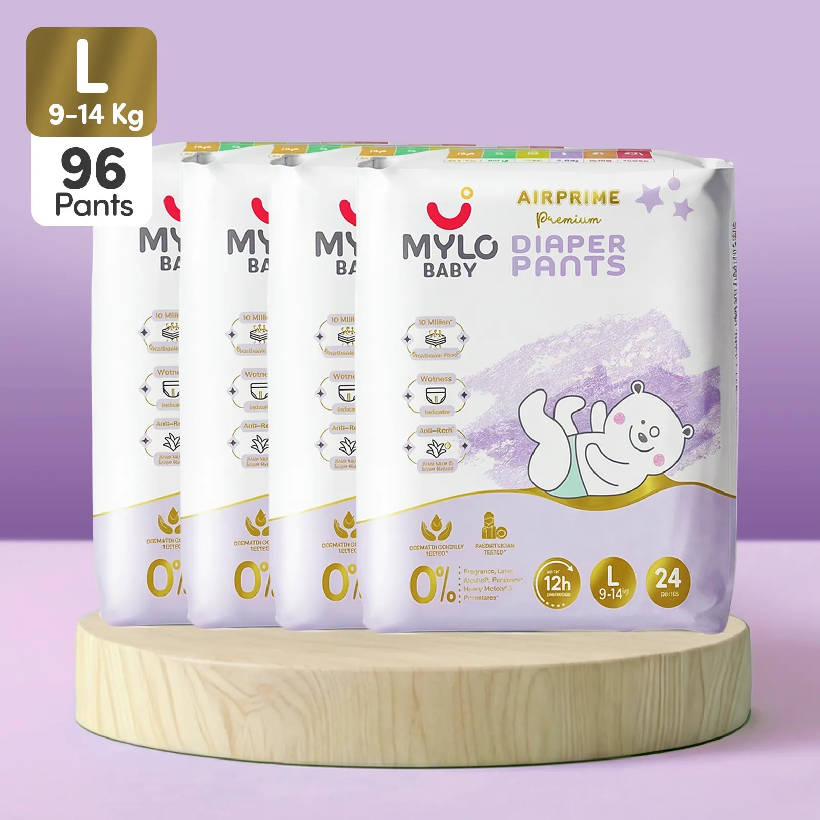 Mylo Baby Airprime™ Premium Diaper Pants - (L) Size 9-14 kgs (96 count)