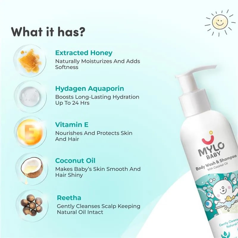 Baby Shampoo and Body Wash | Gentle Cleansing Head-to-Toe | Tear Free Formulation | Retains Natural Moisture | Dermatologically Tested | Made Safe Certified- 200 ml - Pack of 2