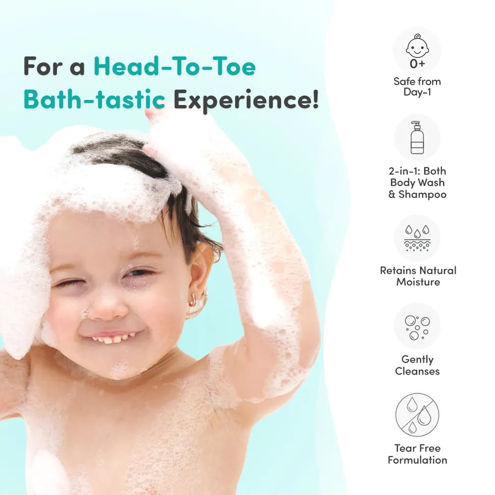 Baby Shampoo and Body Wash | Gentle Cleansing Head-to-Toe | Tear Free Formulation | Retains Natural Moisture | Dermatologically Tested | Made Safe Certified- 200 ml - Pack of 2