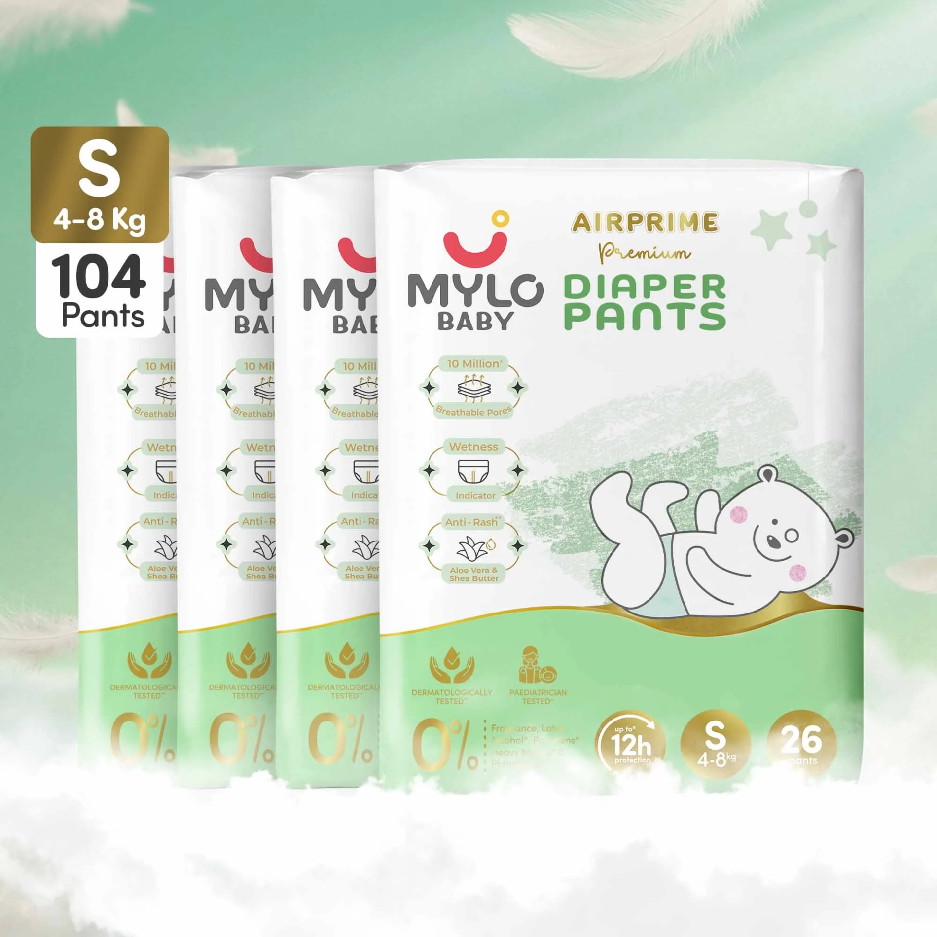 Mylo Airprime™ Premium Diaper Pants with Wetness Indicator - S(5-9 Kgs) - 104 Count