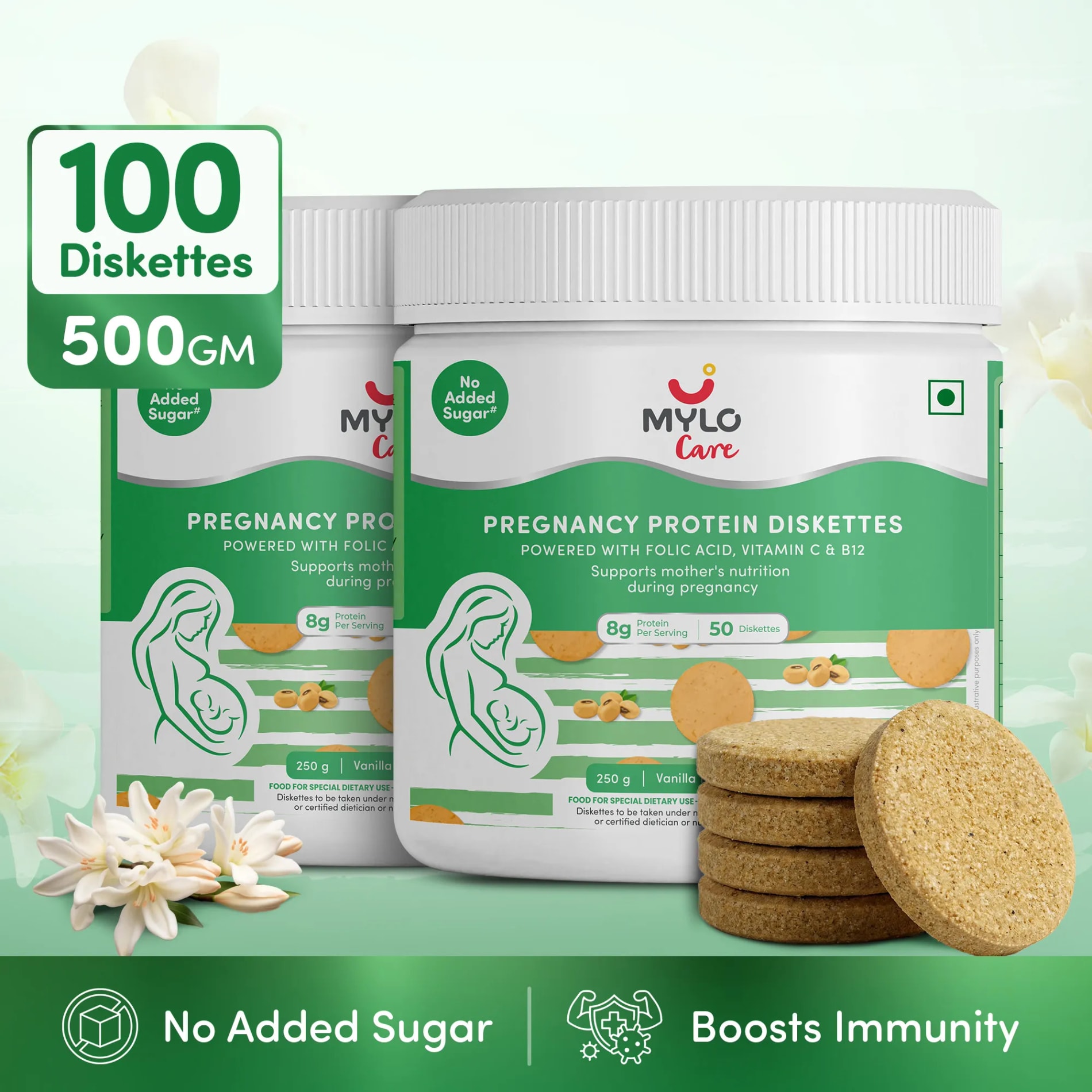 Mylo Biscuits for Pregnant Women - Sugar-free & High Protein - 500gm (100 Diskettes)