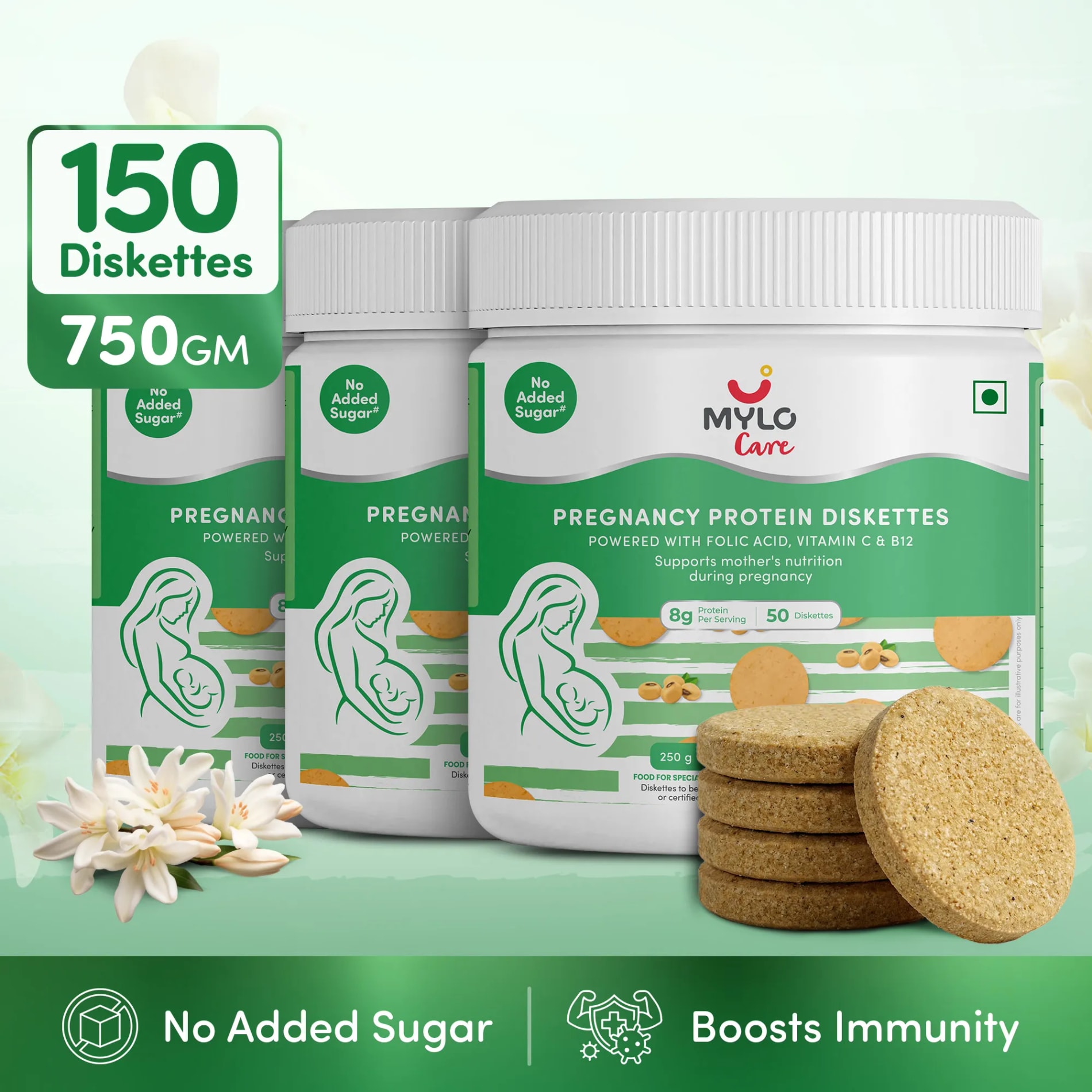 Mylo Biscuits for Pregnant Women - Sugar-free & High Protein - 750gm (150 Diskettes)