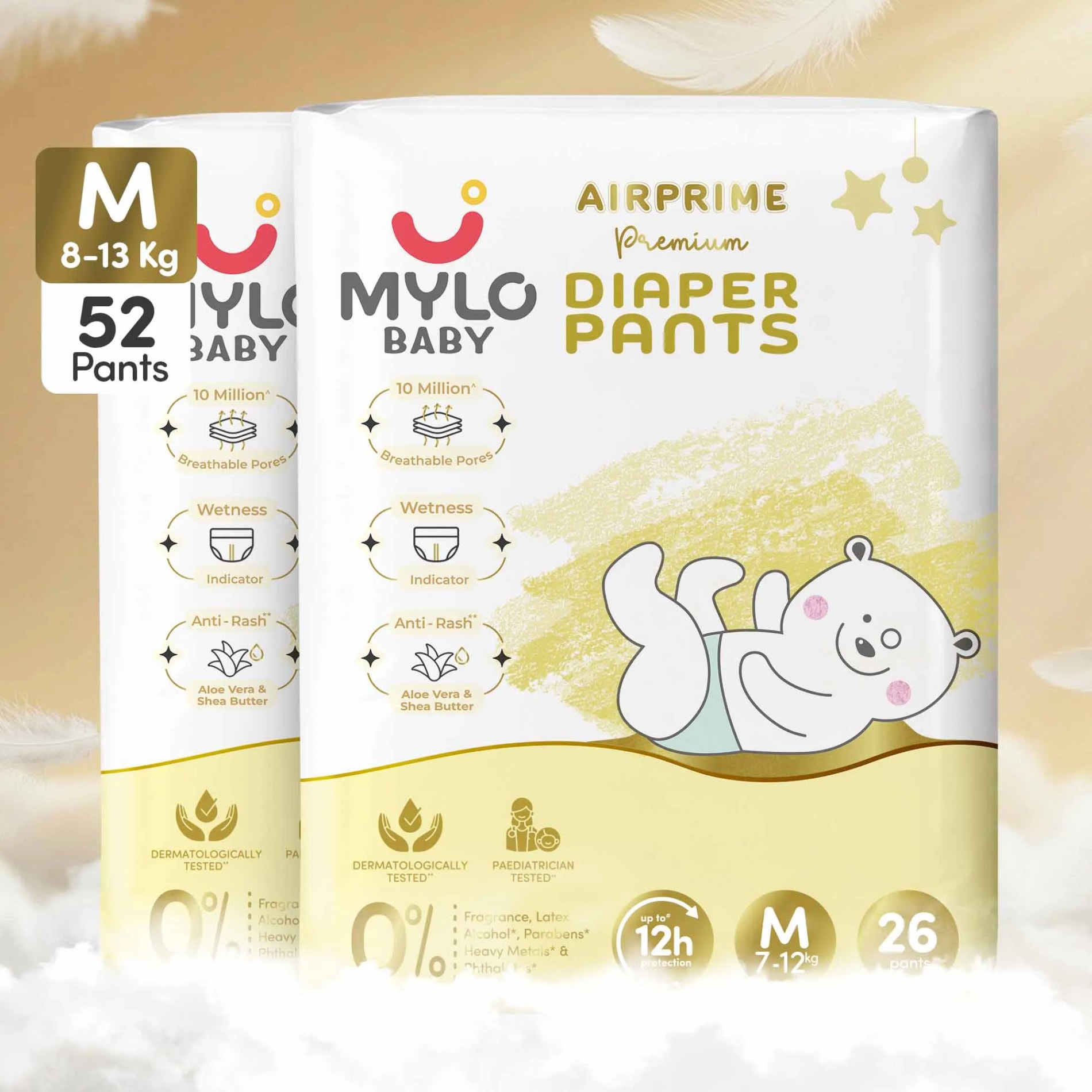 Mylo Airprime™ Premium Diaper Pants with Wetness Indicator - M(8-13 Kgs) - 52 Count