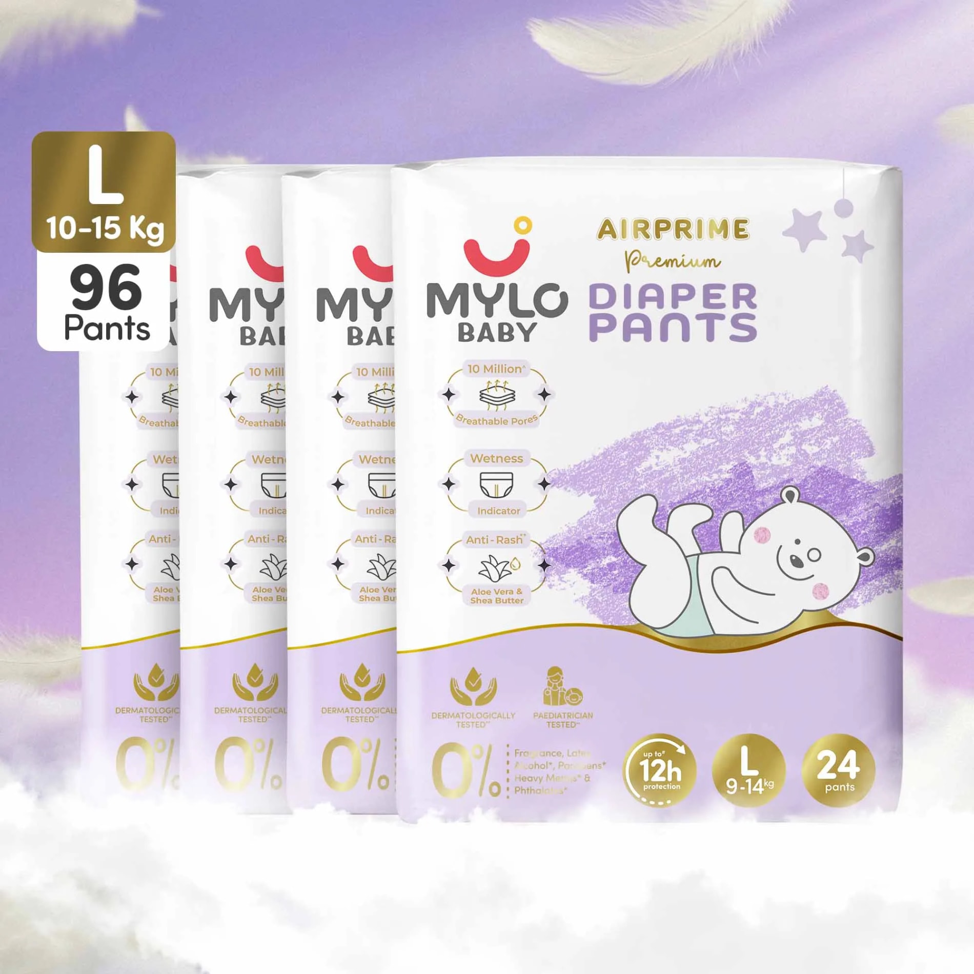 Mylo Airprime™ Premium Diapers Pants with Wetness Indicator - L(10-15 kgs) - 96 count