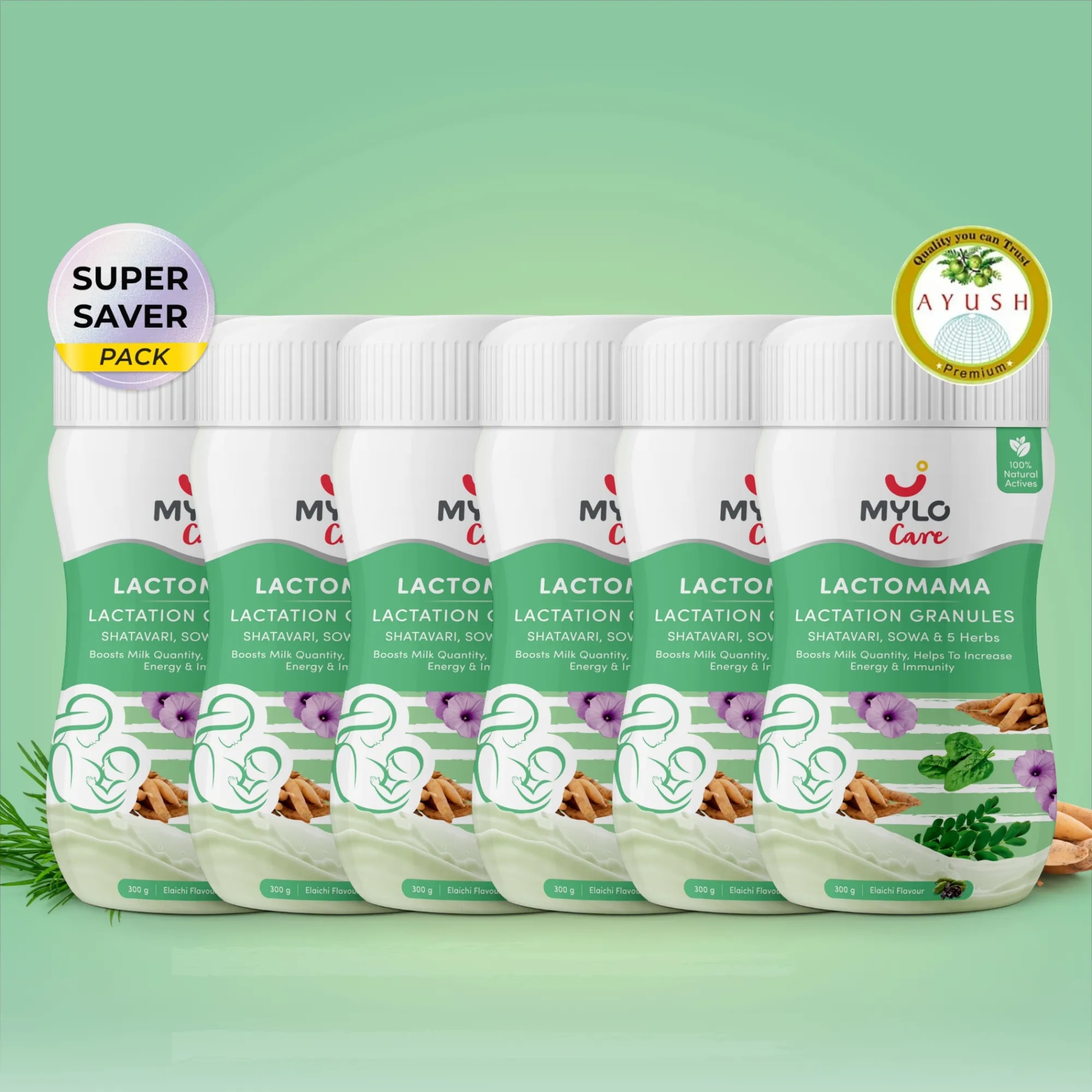 Increase Breast Milk Supply with LactoMama ™ Lactation Granules - 300g - Pack of 6 | Elaichi