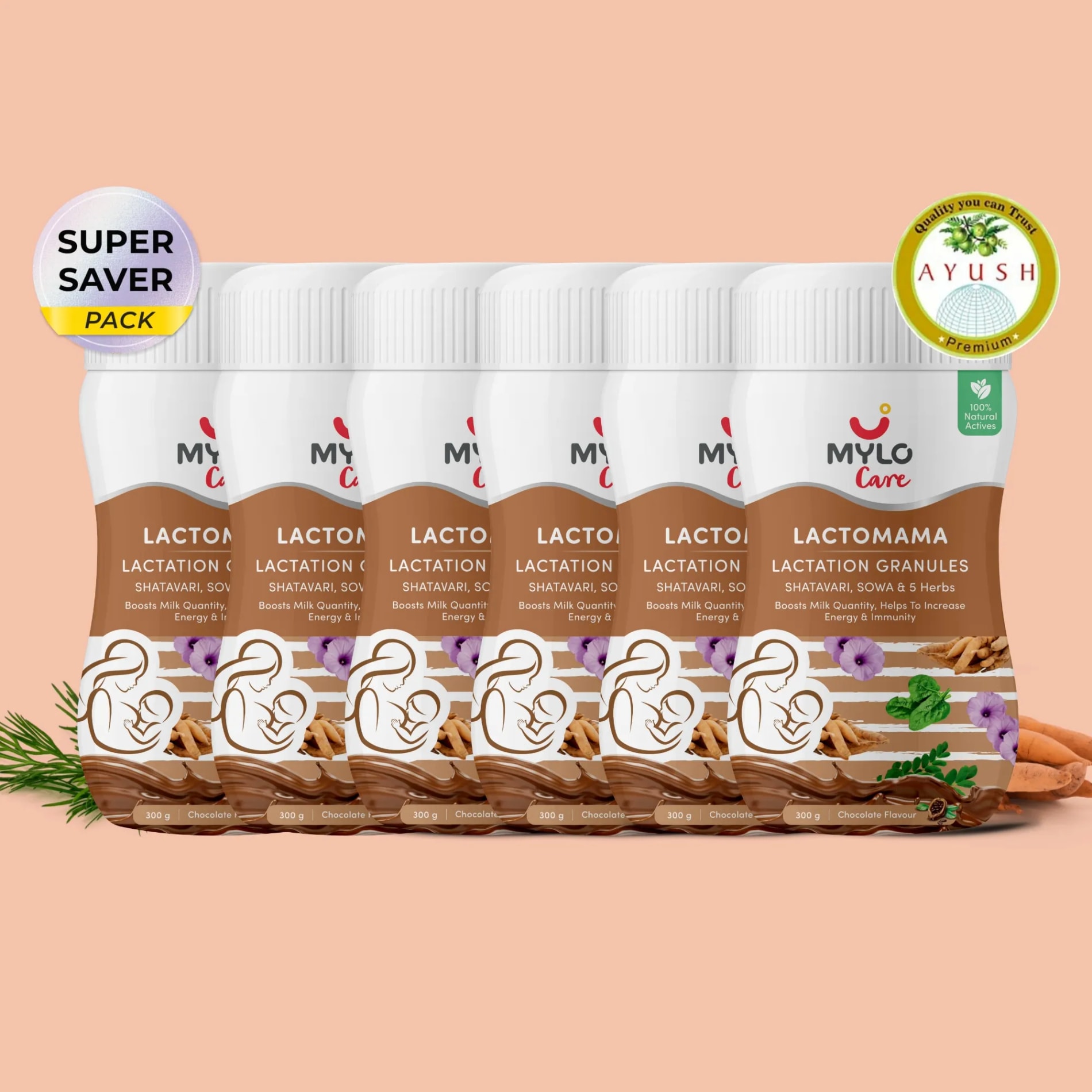 Increase Breast Milk Supply with LactoMama ™ Lactation Granules - 300g - Pack of 6 | Chocolate