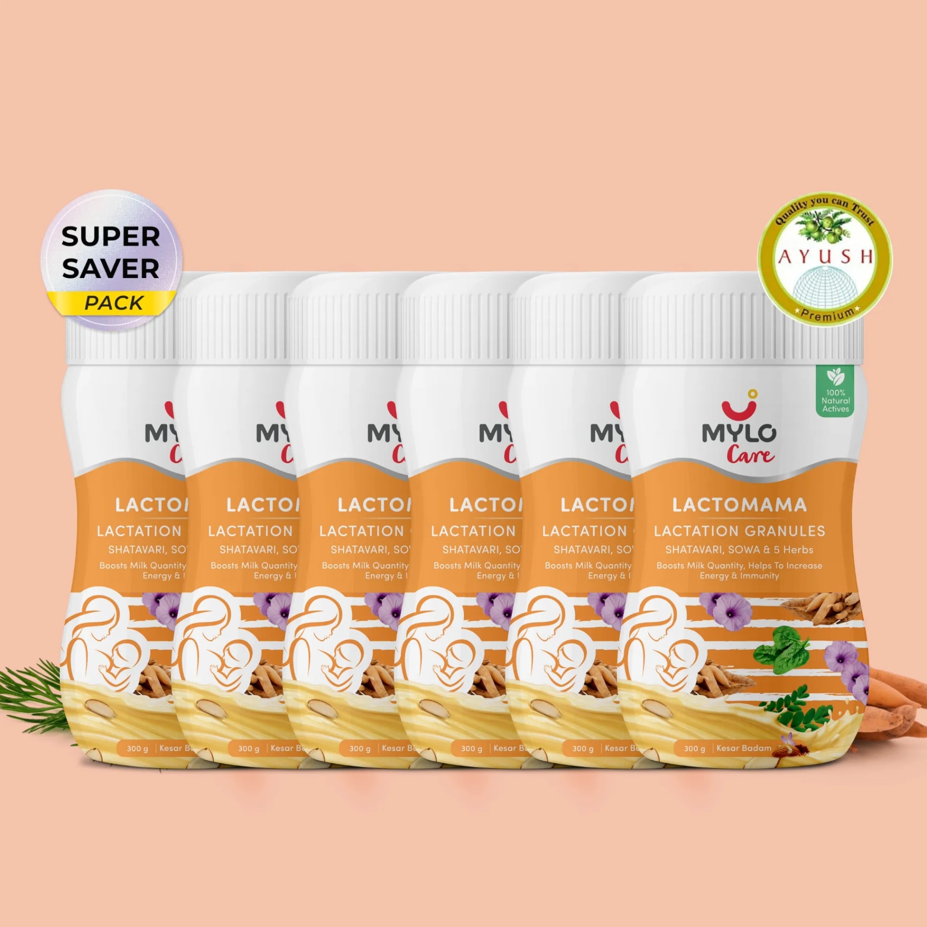 Increase Breast Milk Supply with LactoMama ™ Lactation Granules - 300g - Pack of 6 | Kesar Badam