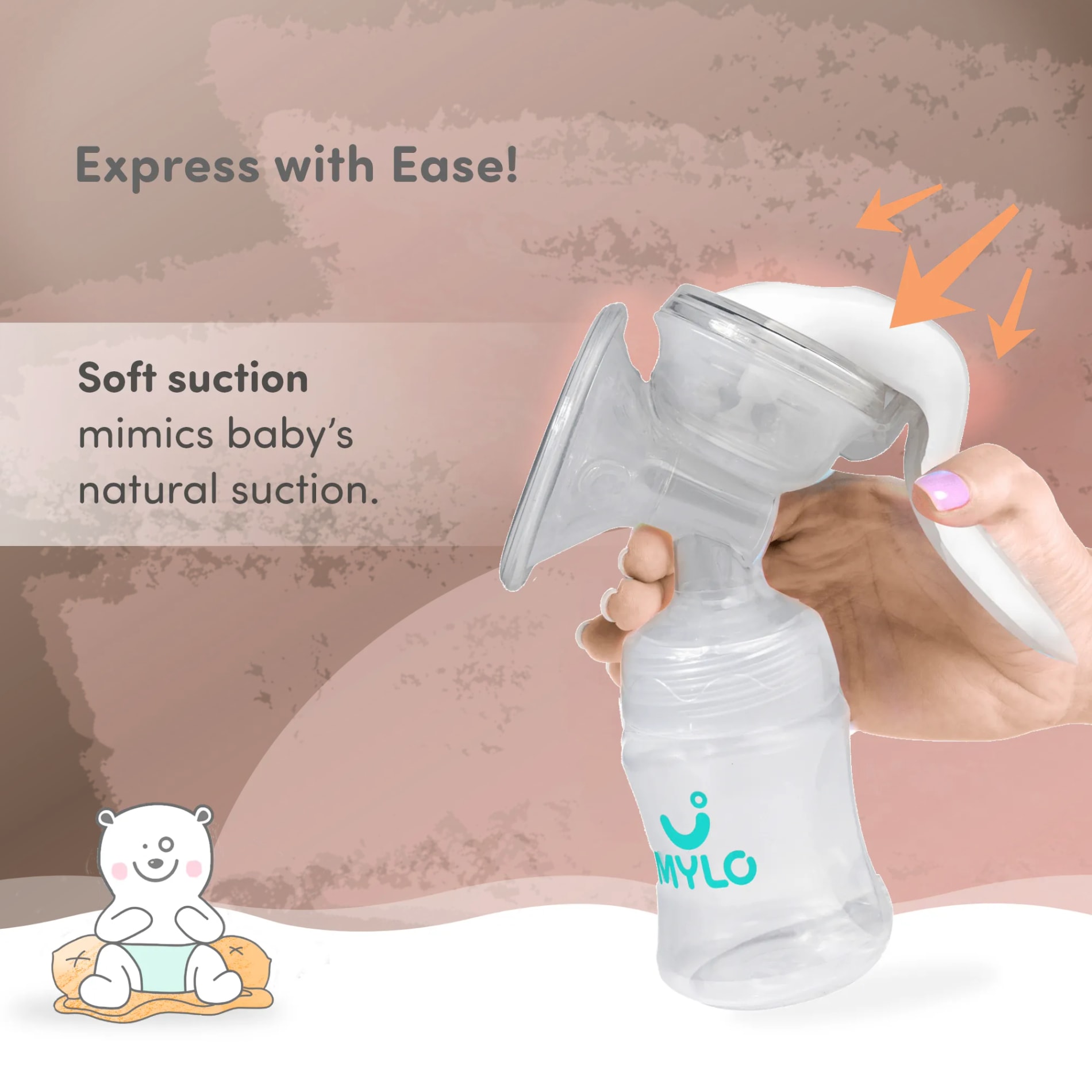 Manual Breast Pump For Feeding Mothers | Anti Colic & BPA Free | Compact & Lightweight | Easy to hold | Easy to Clean | With Bottle (150 ml)