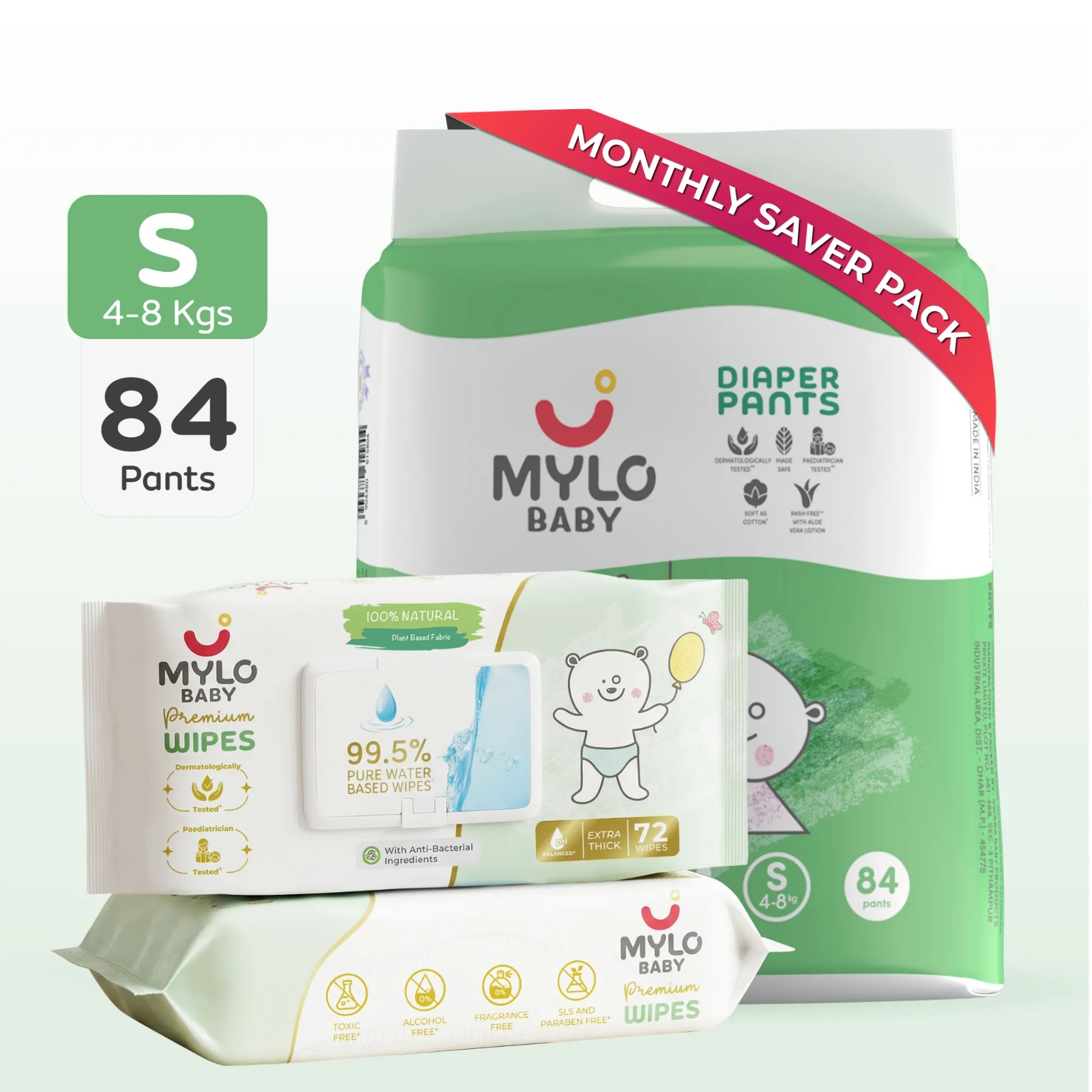 Baby Diaper Pants (S) - Jumbo Pack + Premium Wipes (PO2)